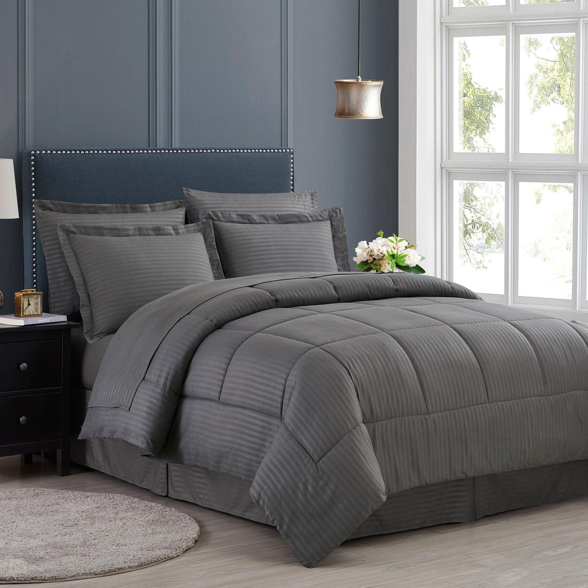 Sweet Home Collection Dobby Stripe Embossed Bed In a Bag Comforter Set