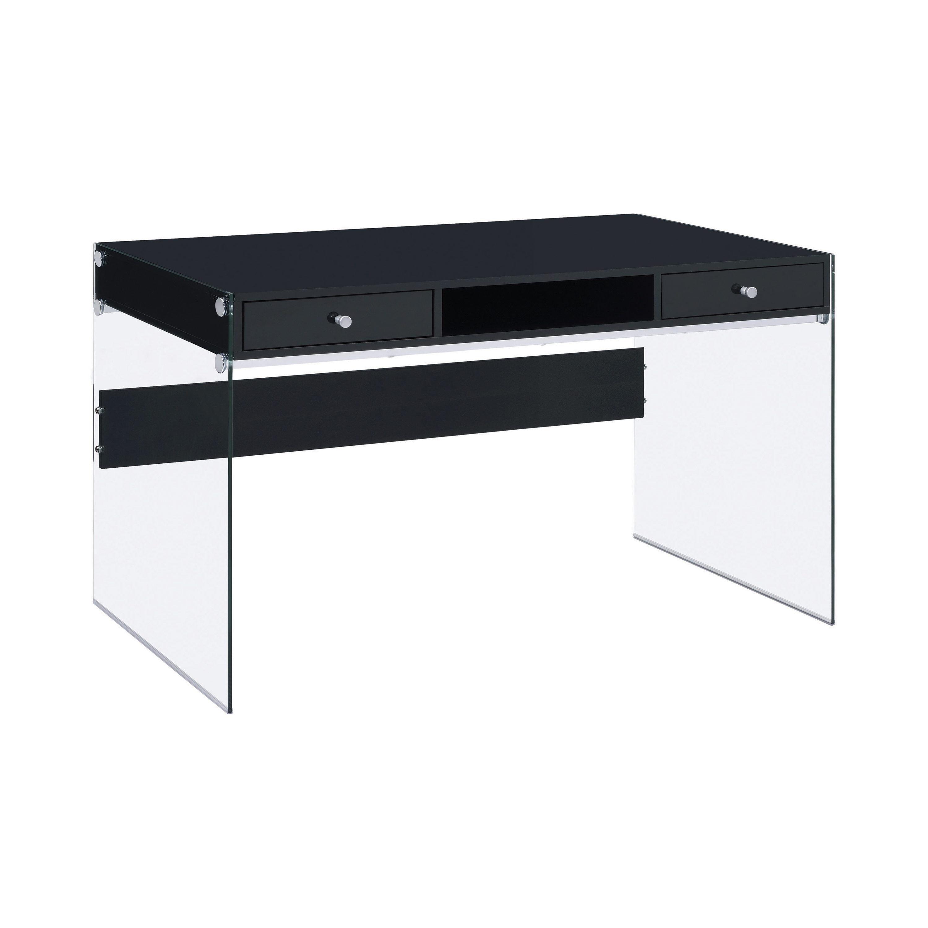 Black and Clear Glass 2-Drawer Writing Desk