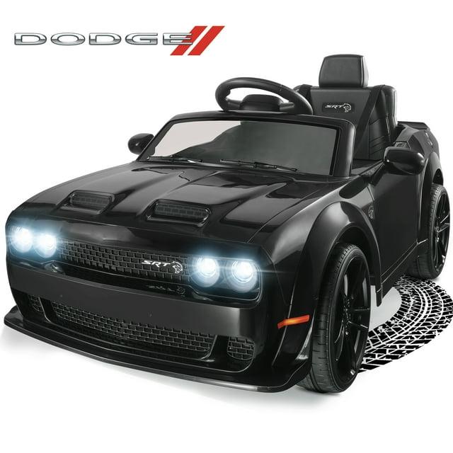 Kids Ride on Car with Remote Control, 12V Licensed Dodge Challenger SRT Ride on Toy, Electric Car Vehicle with Bluetooth, LED Lights, Horn, Battery Powered Toy Car for Boys Girls, Black, D5314