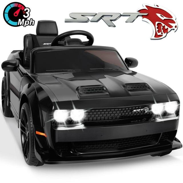 Kids Ride on Car with Remote Control, 12V Licensed Dodge Challenger SRT Ride on Toy, Electric Car Vehicle with Bluetooth, LED Lights, Horn, Battery Powered Toy Car for Boys Girls, Black, D5314