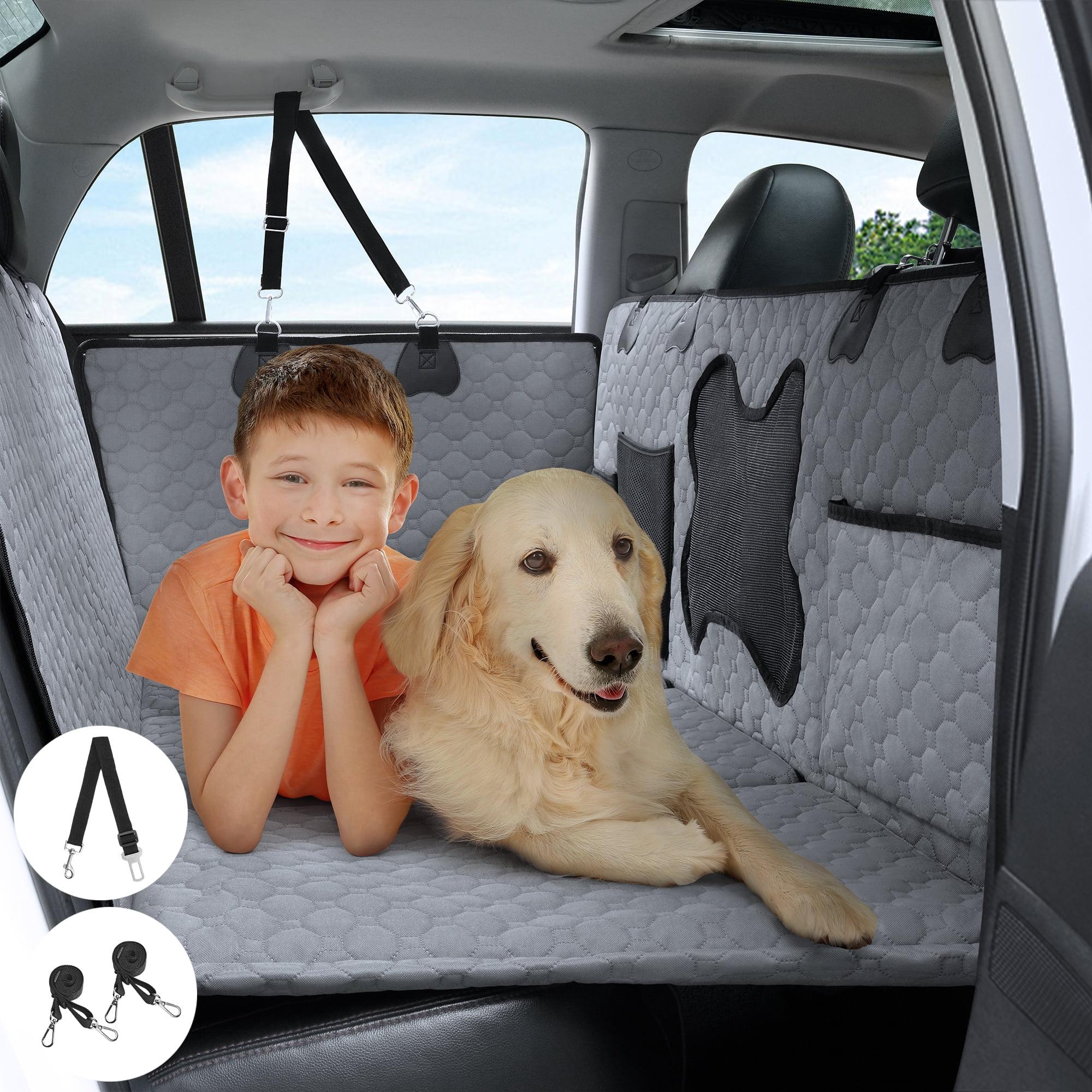 Gray Waterproof Dog Car Seat Cover with Mesh Window