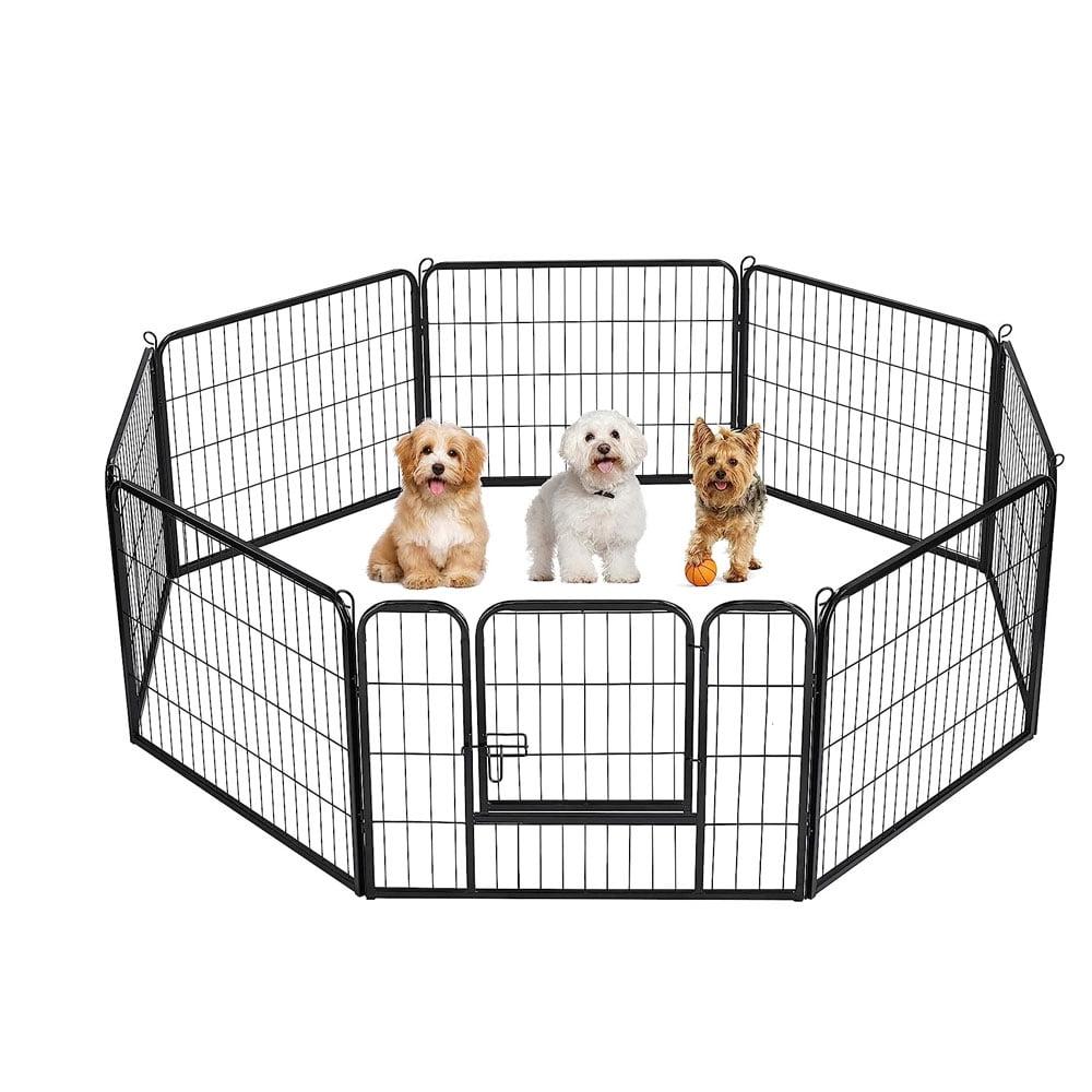 Dog Playpen, 8 Panel Foldable Dog Exercise Pen with Latch, Pet Fence with 360⁰ Hinges and Wire Meshes for Outdoor, Home, Black