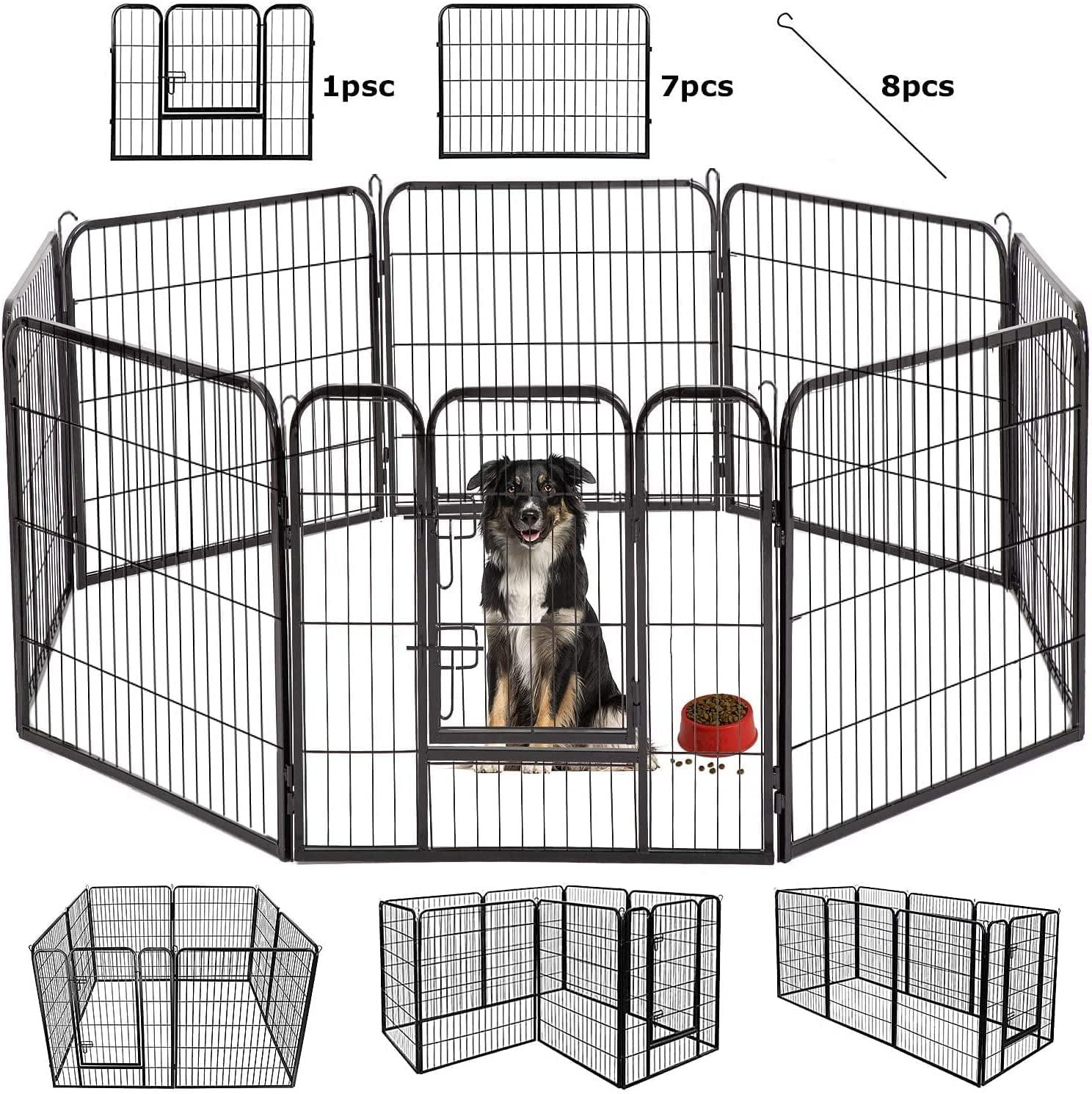 FDW Dog Playpen Pet Dog Fence 2-32 Panels  24/32/40"H Metal Dog Pen Outdoor Exercise Pen with Doors for Large/Medium /Small Dogs for RV,Camping,Yard