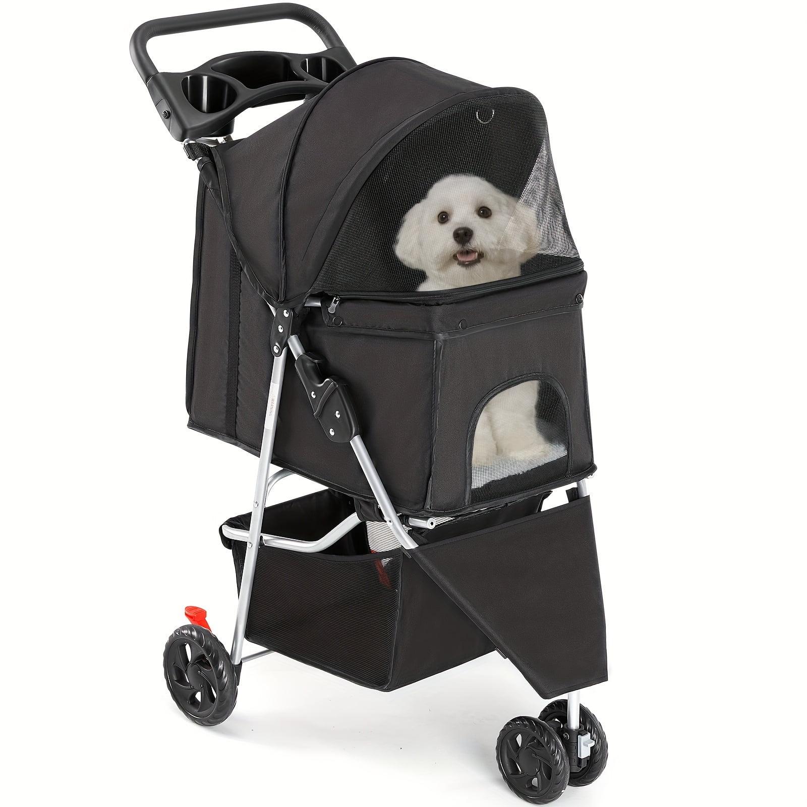 Dog Stroller, 3 Wheels Pet Cat Jogger Stroller, Folding Carrier Waterproof Puppy Stroller with Cup Holder & Removable Liner, Dog Strollers for Small Dogs, for Small and Medium Pets