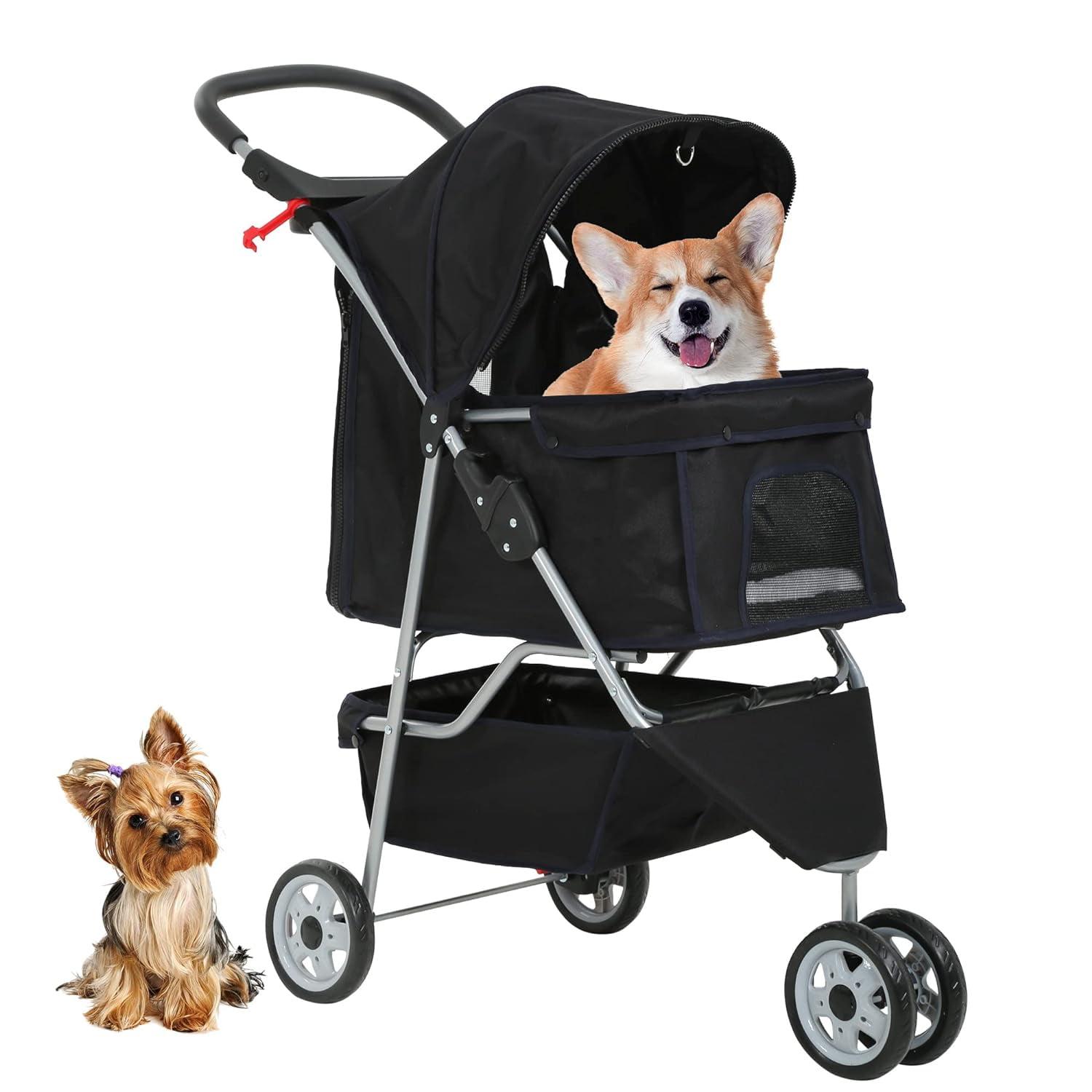 Dog Stroller, 3 Wheels Pet Cat Jogger Stroller, Folding Carrier Waterproof Puppy Stroller with Cup Holder & Removable Liner, Dog Strollers for Small Dogs, for Small and Medium Pets