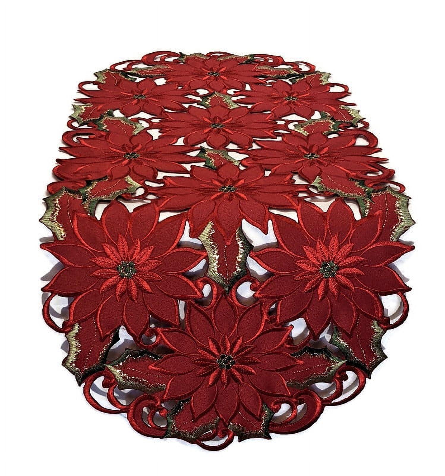 The Holiday Aisle® Festive Poinsettia Embroidered Cutwork Holiday Table Runner