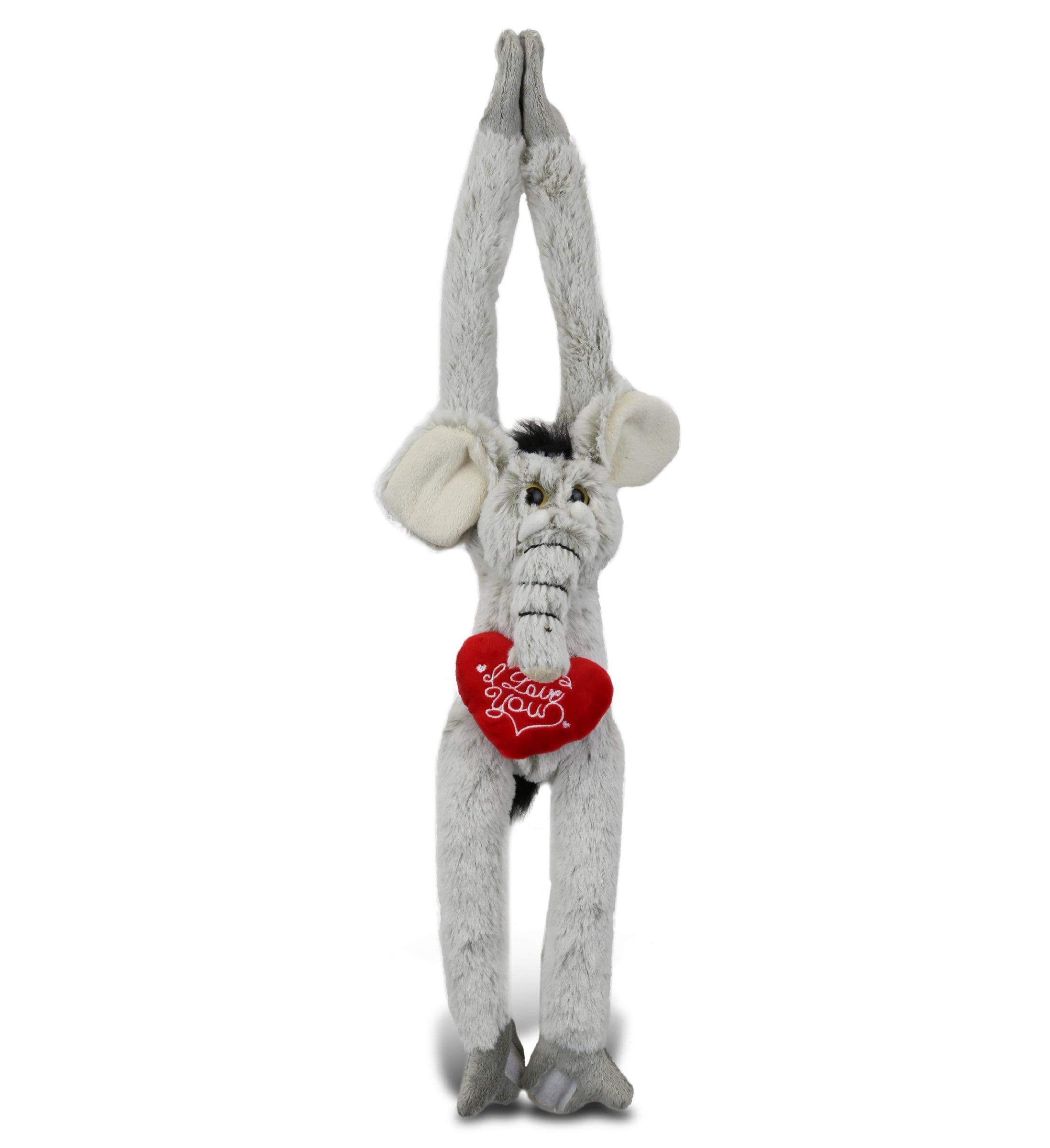 Gray Hanging Elephant Plush with Red Heart, 21 Inches