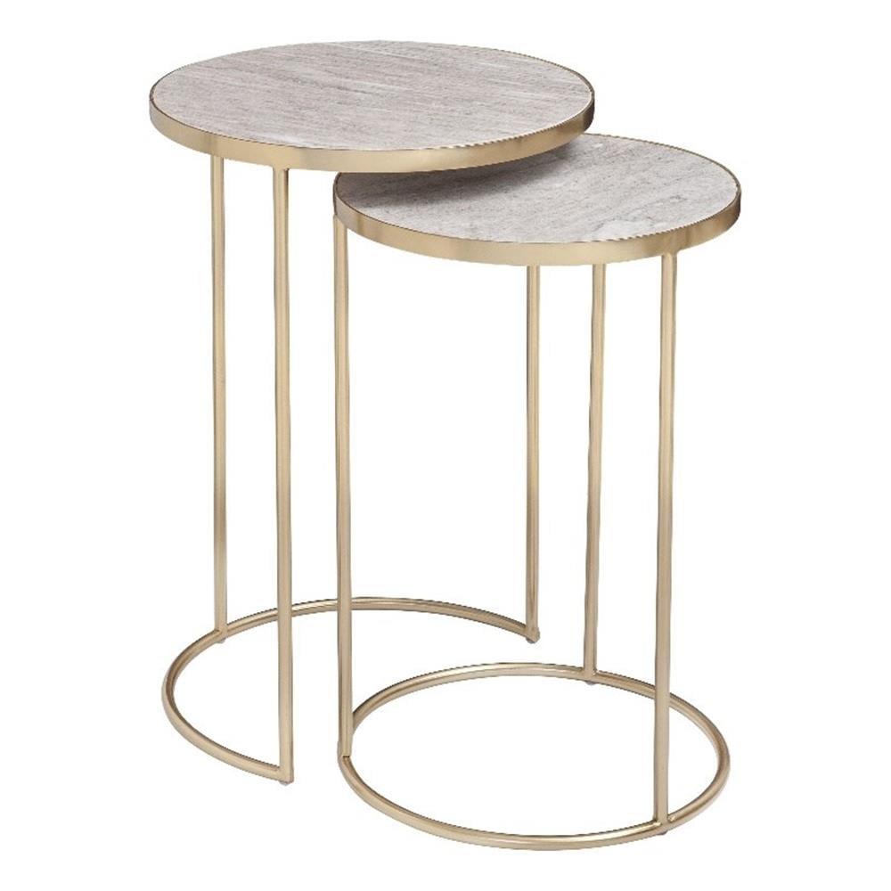 Dolly White Marble Top and Gold Metal Nesting End Tables