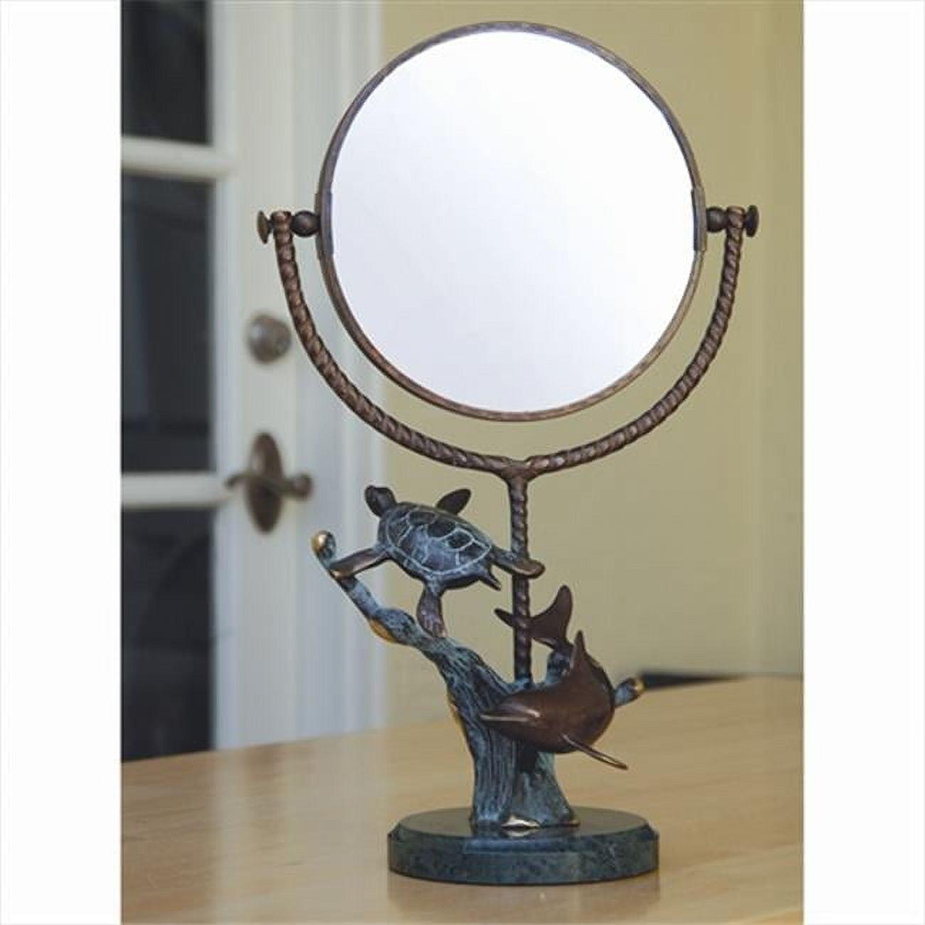 Elegant Full-Length Round Vanity Mirror with Brown Metal & Marble Frame