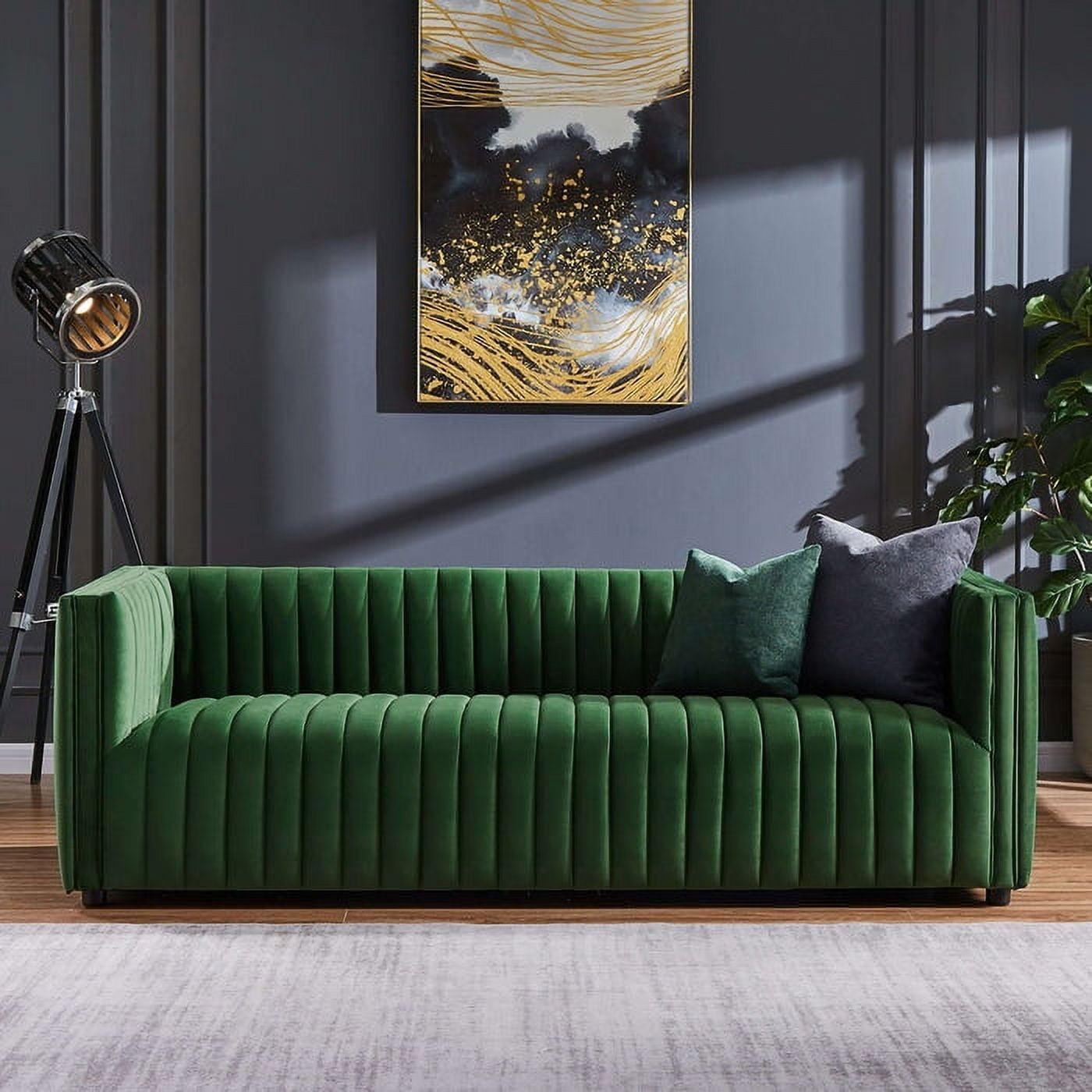 Mid-Century Modern Green Velvet Tufted Sofa