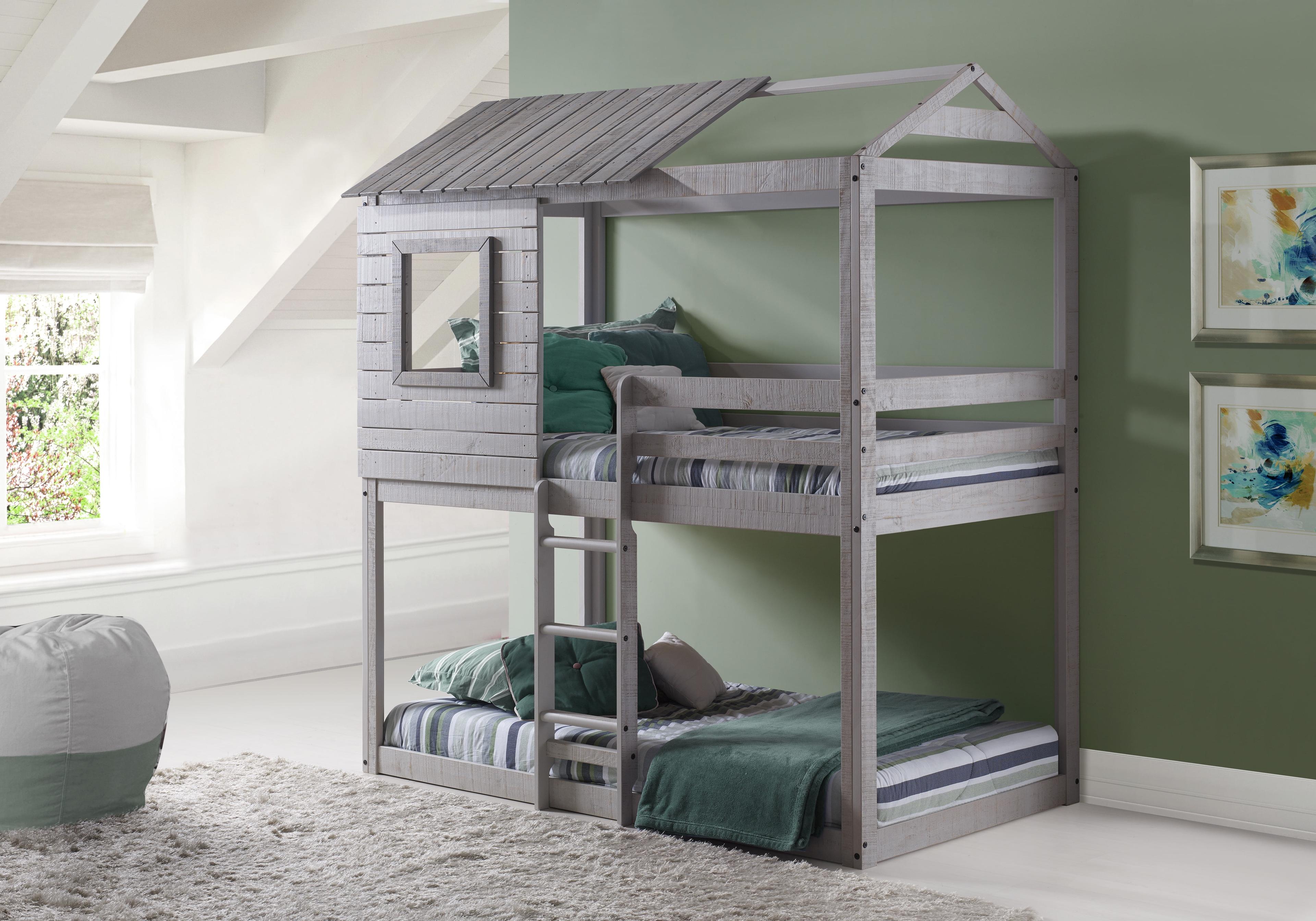 Donco Kids Deer Blind Twin Over Twin Rustic Grey House Bunkbed