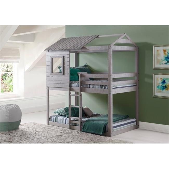 Donco Kids Deer Blind Twin Over Twin Rustic Grey House Bunkbed