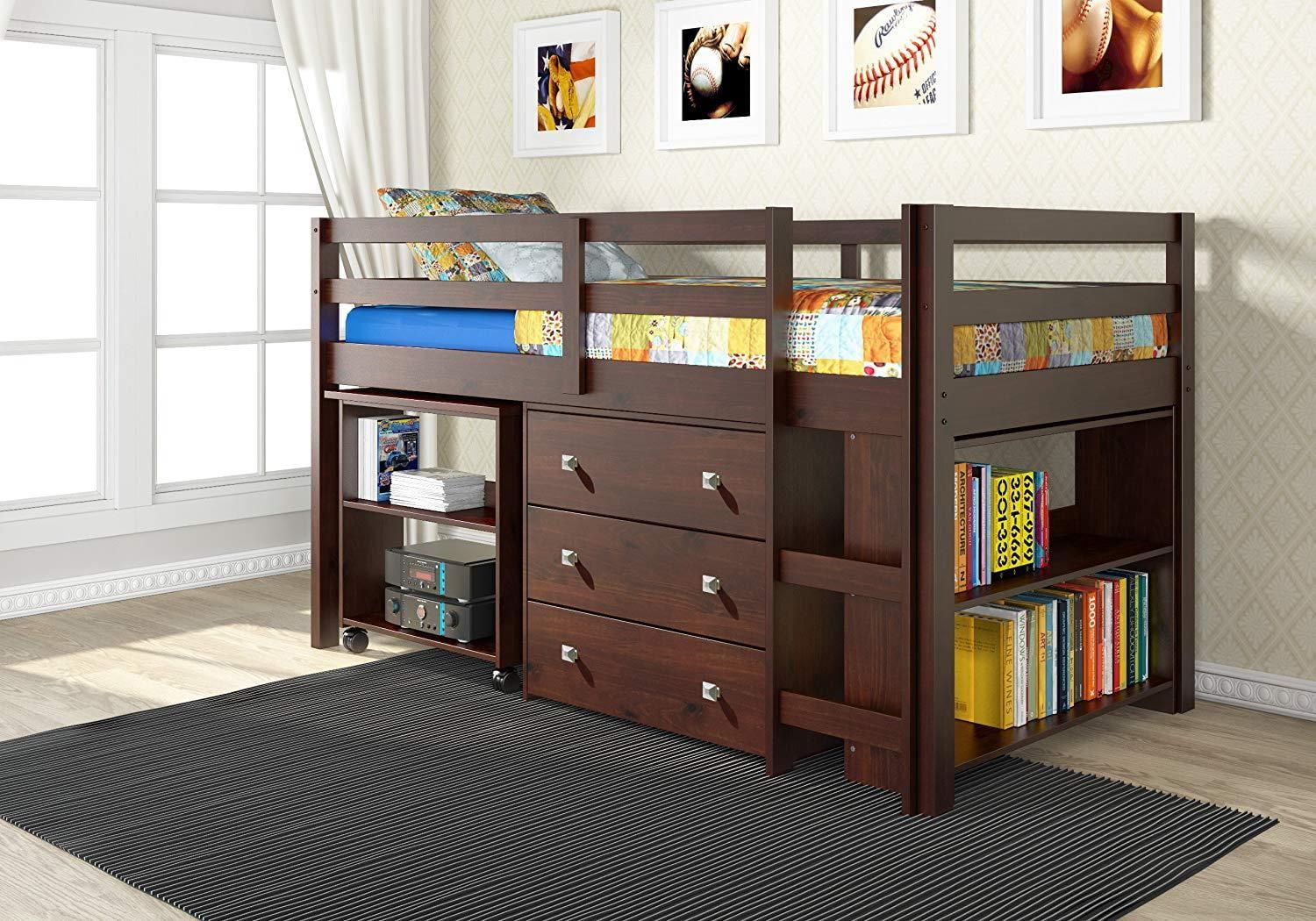 Donco Kids Study & Sleep Twin Cappuccino Low Loft Bed