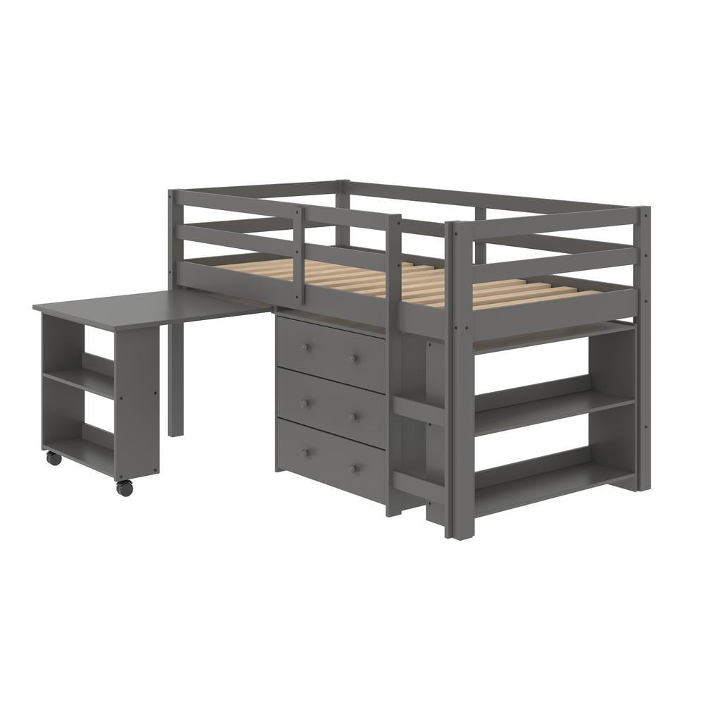 Donco Kids Study & Sleep Twin Dark Grey Low Loft Bed