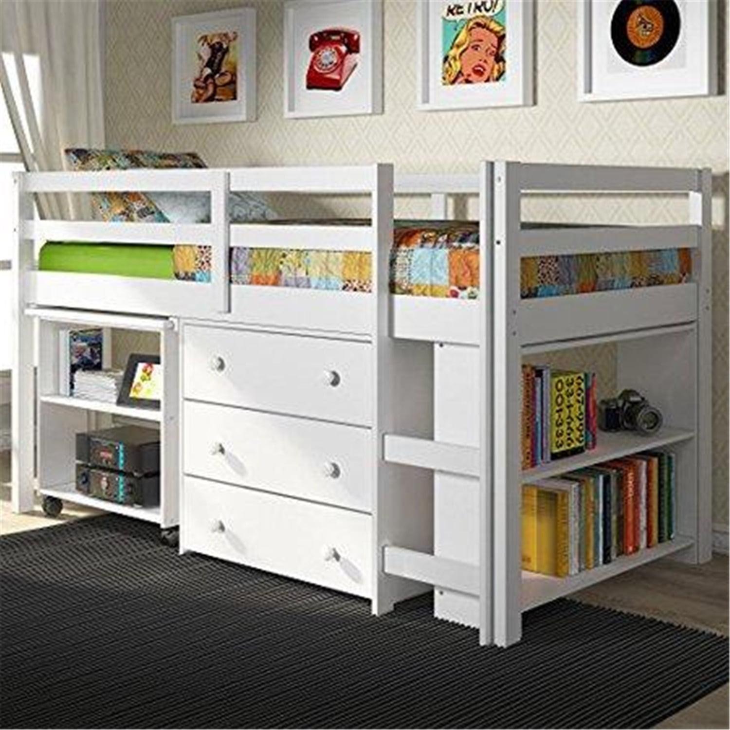 Donco Kids Study & Sleep Twin White Low Loft Bed