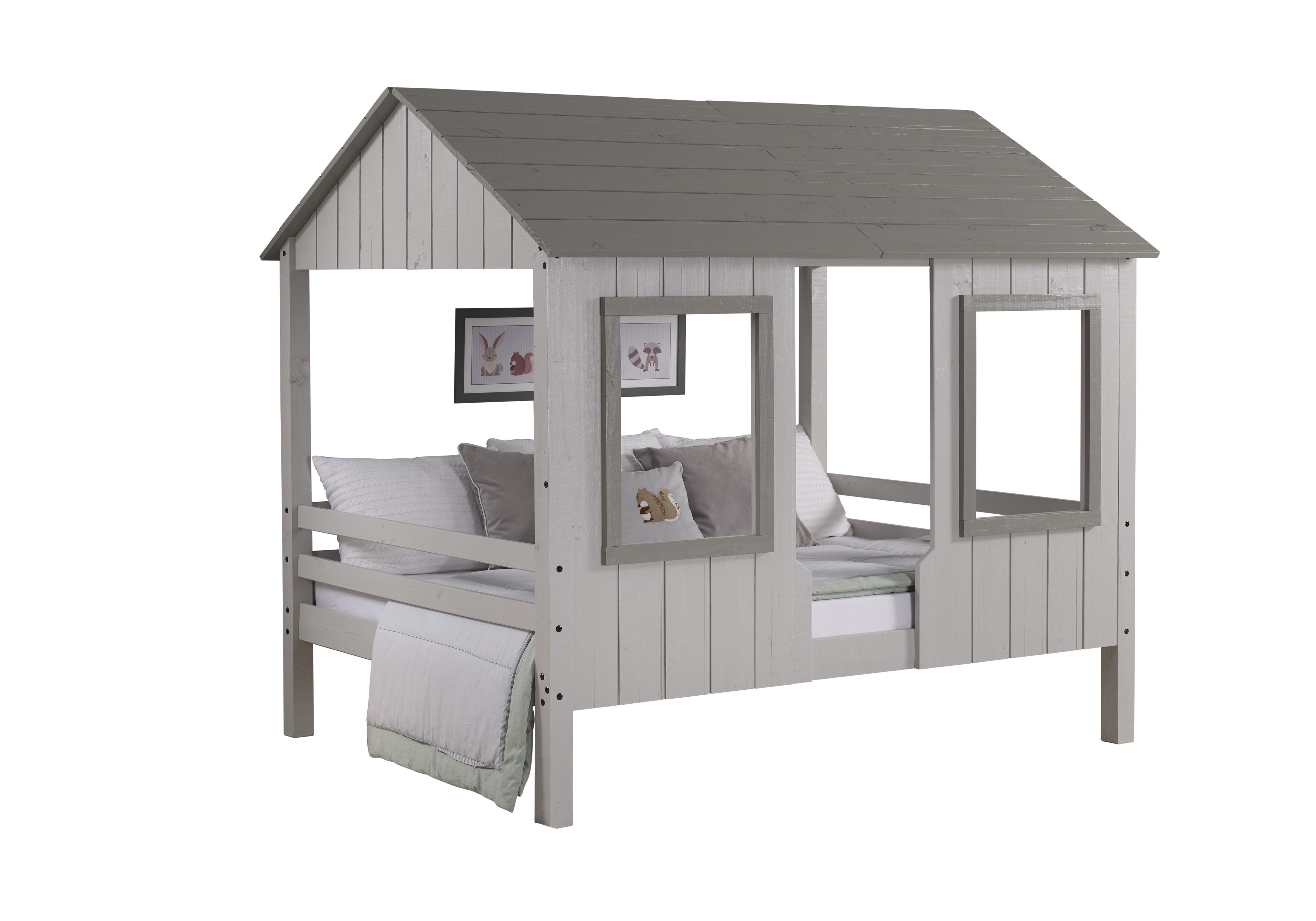 Rustic Pine Wood Full Loft Bed with Headboard and Slats, Two-Tone Grey