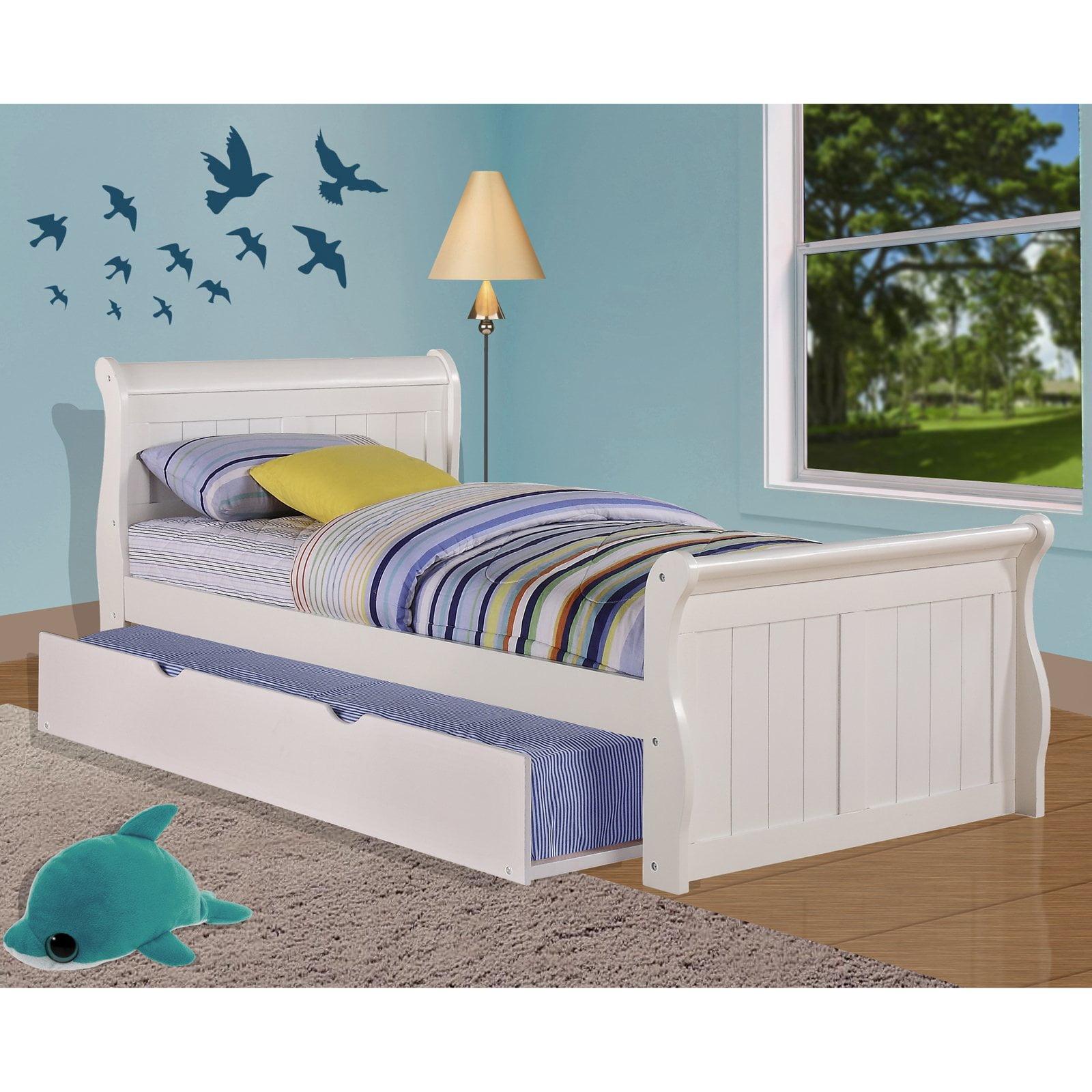 Classic Twin White Sleigh Bed with Paneled Headboard and Storage