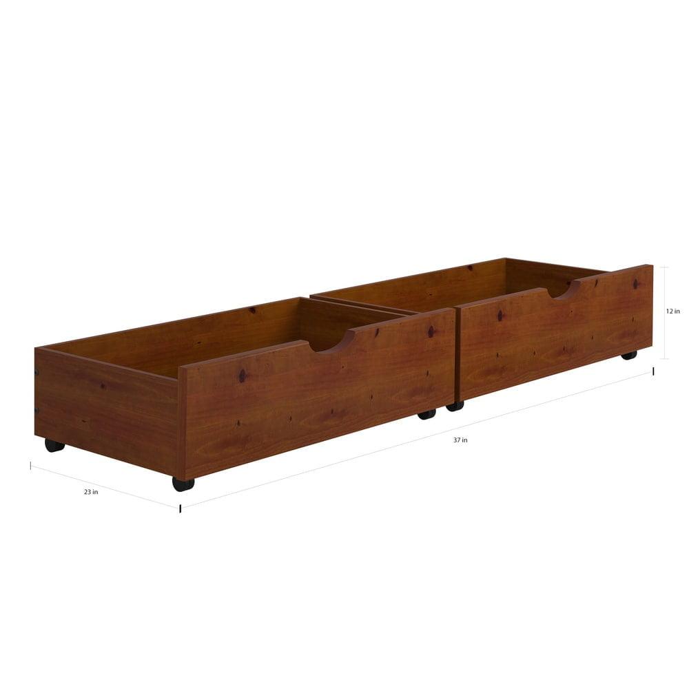 Light Espresso Pine Dual Underbed Storage Drawers