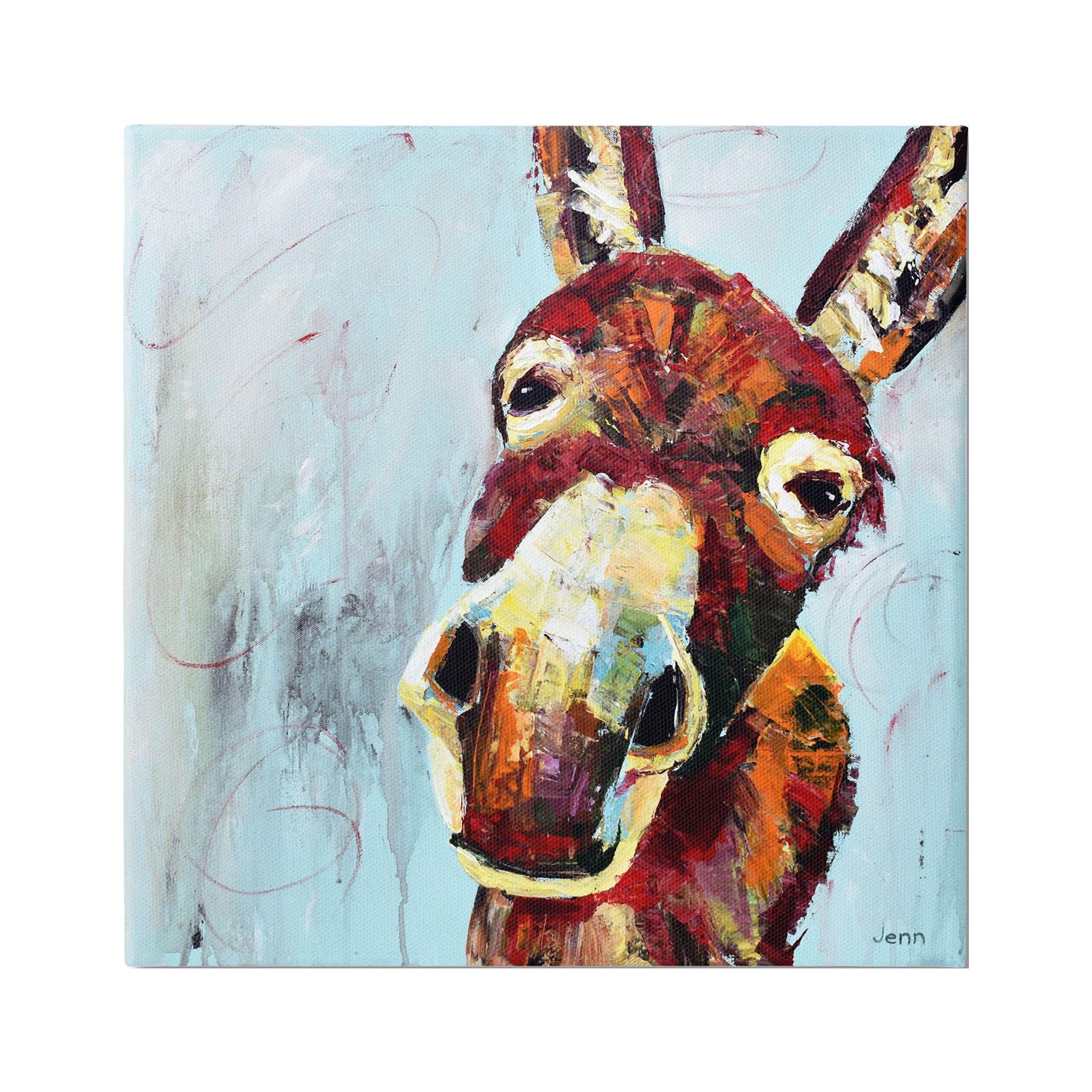 " Donkey Face Blue Background " by Jen Seeley Painting Print