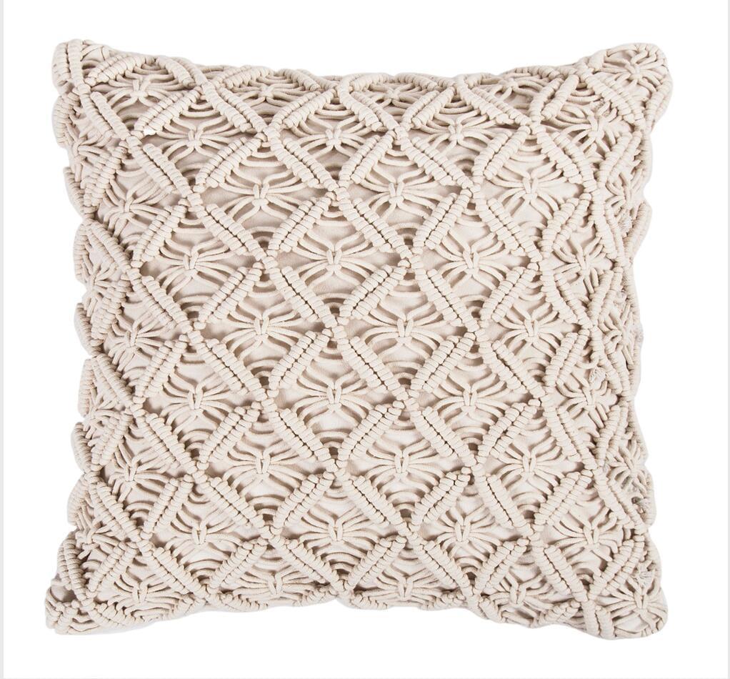 Medium Off-White Crochet Bohemian Decorative Pillow