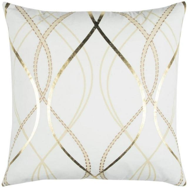 20"x20" Cotton Throw Pillow White - Rizzy Home: Geometric, Zipper Closure, Indoor Canvas