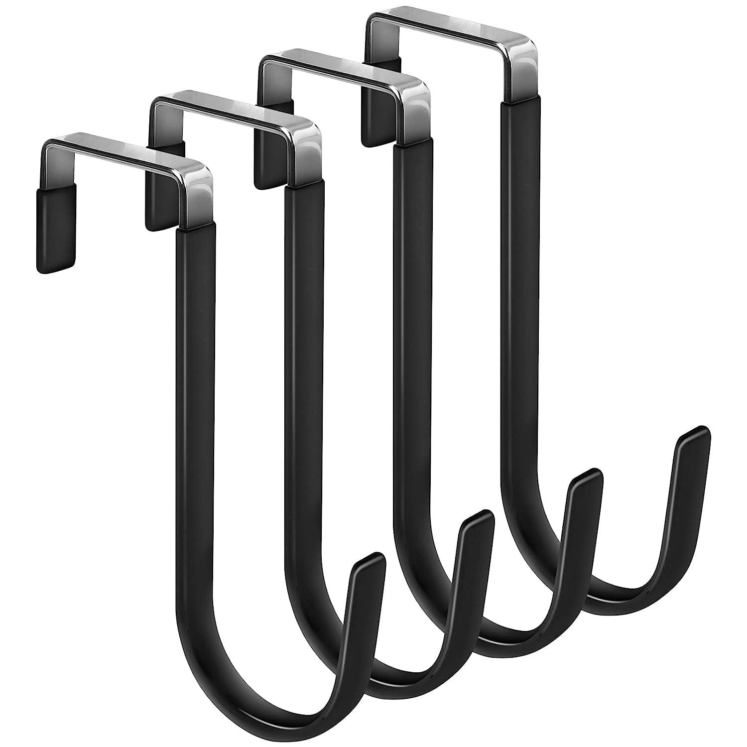 Over The Door Hooks, 4 Pack Upgraded Long Door Hangers Hooks with Rubber Prevent Scratches Heavy Duty Organizer Hooks for Hanging Clothes, Towels, Hats, Coats, Bags Black