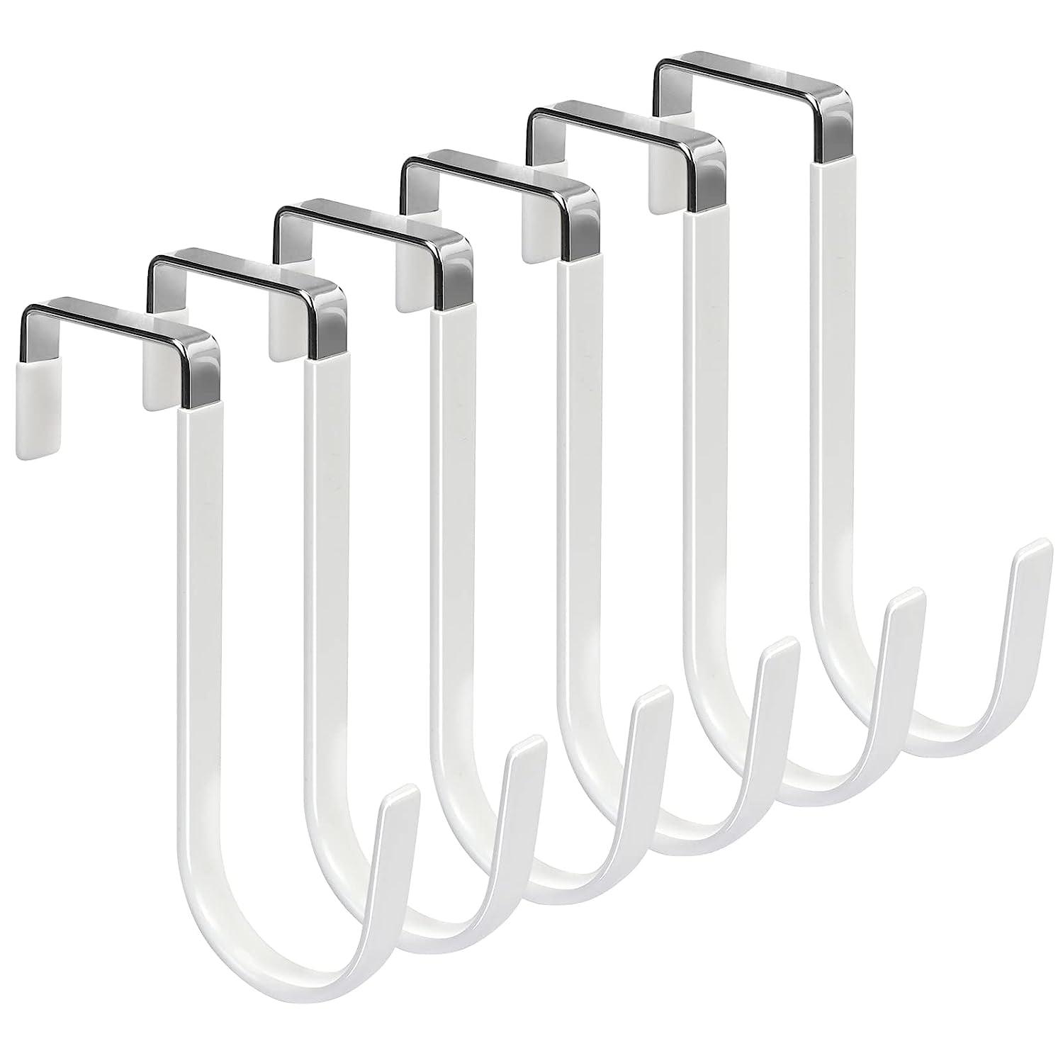 Over The Door Hook - 6 Pack Single Hooks Hanger Metal for Hanging Towel Coats Clothes Hats Bags Bathroom | White