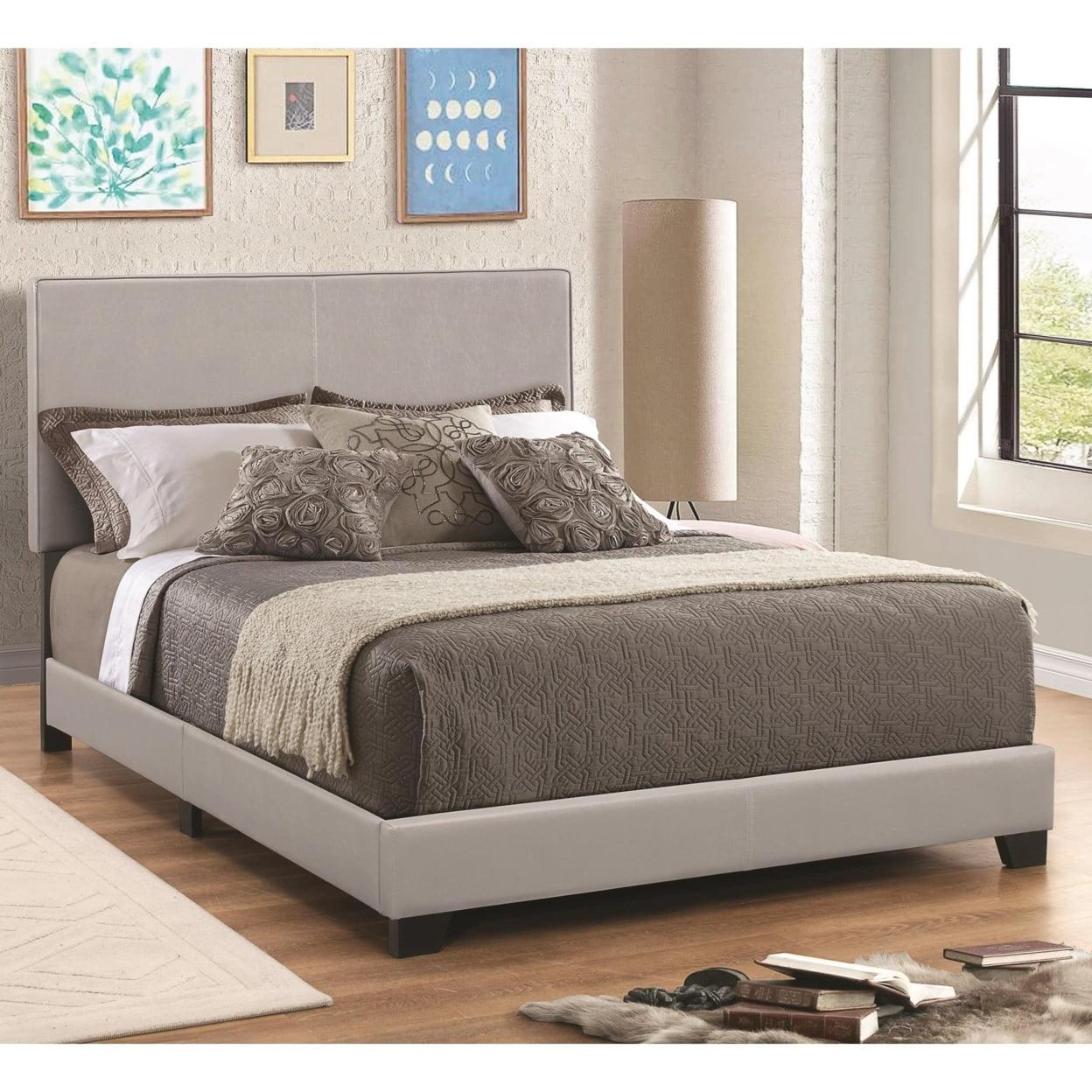 Contemporary Gray Faux Leather King Upholstered Bed Frame