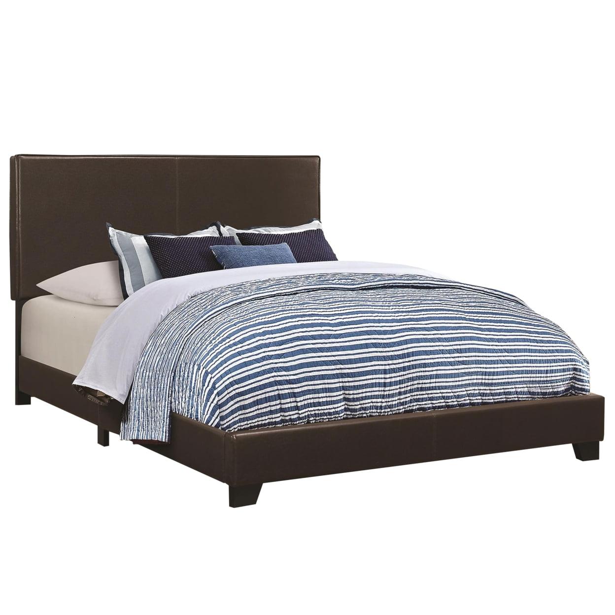 Modern Sleek Queen Upholstered Bed with Faux Leather Headboard, Brown