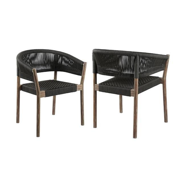 Doris Indoor Outdoor Dining Chair in Light Eucalyptus Wood with Charcoal Rope - Set of 2
