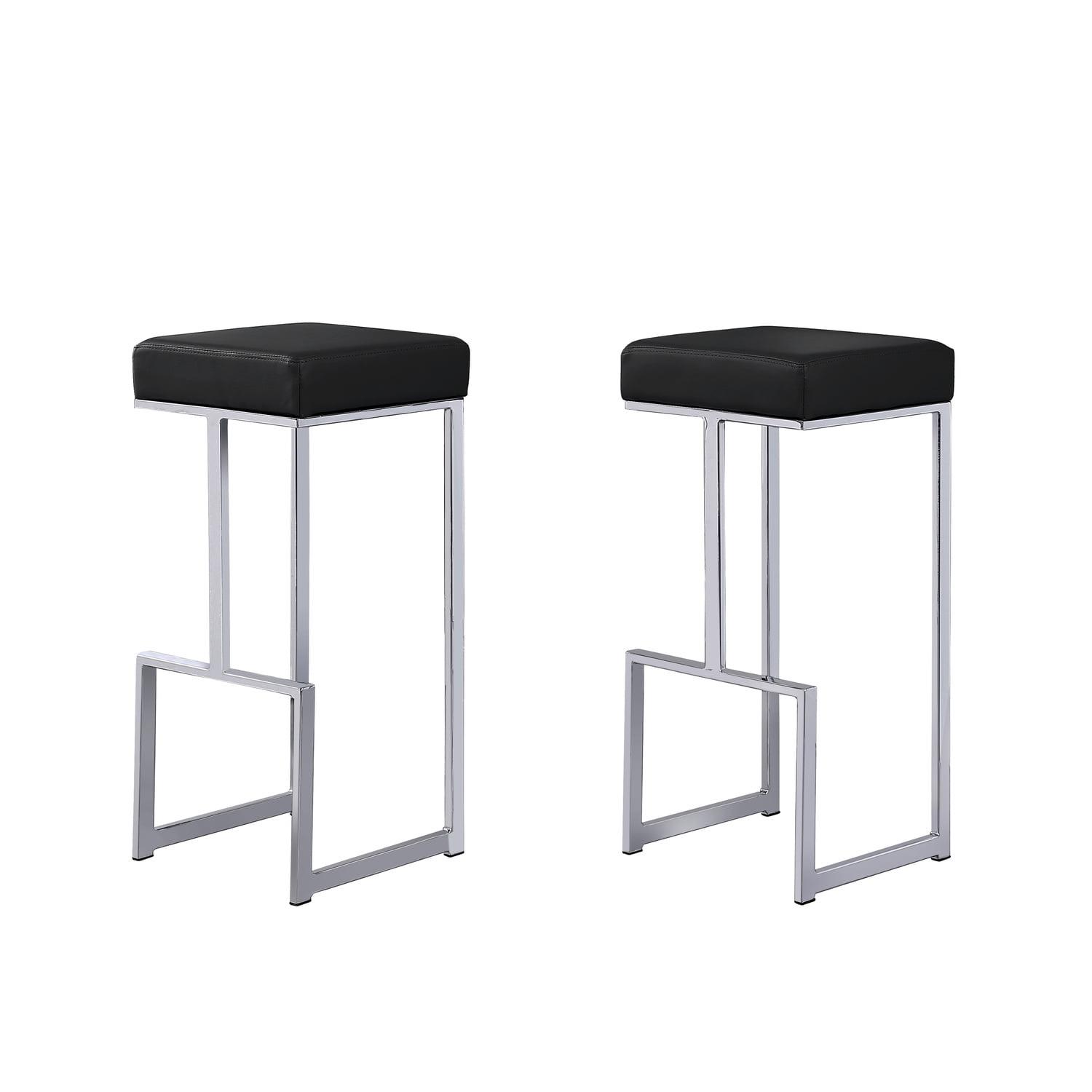 Dorrington 31" Black Faux Leather Backless Bar Stool with Silver Base