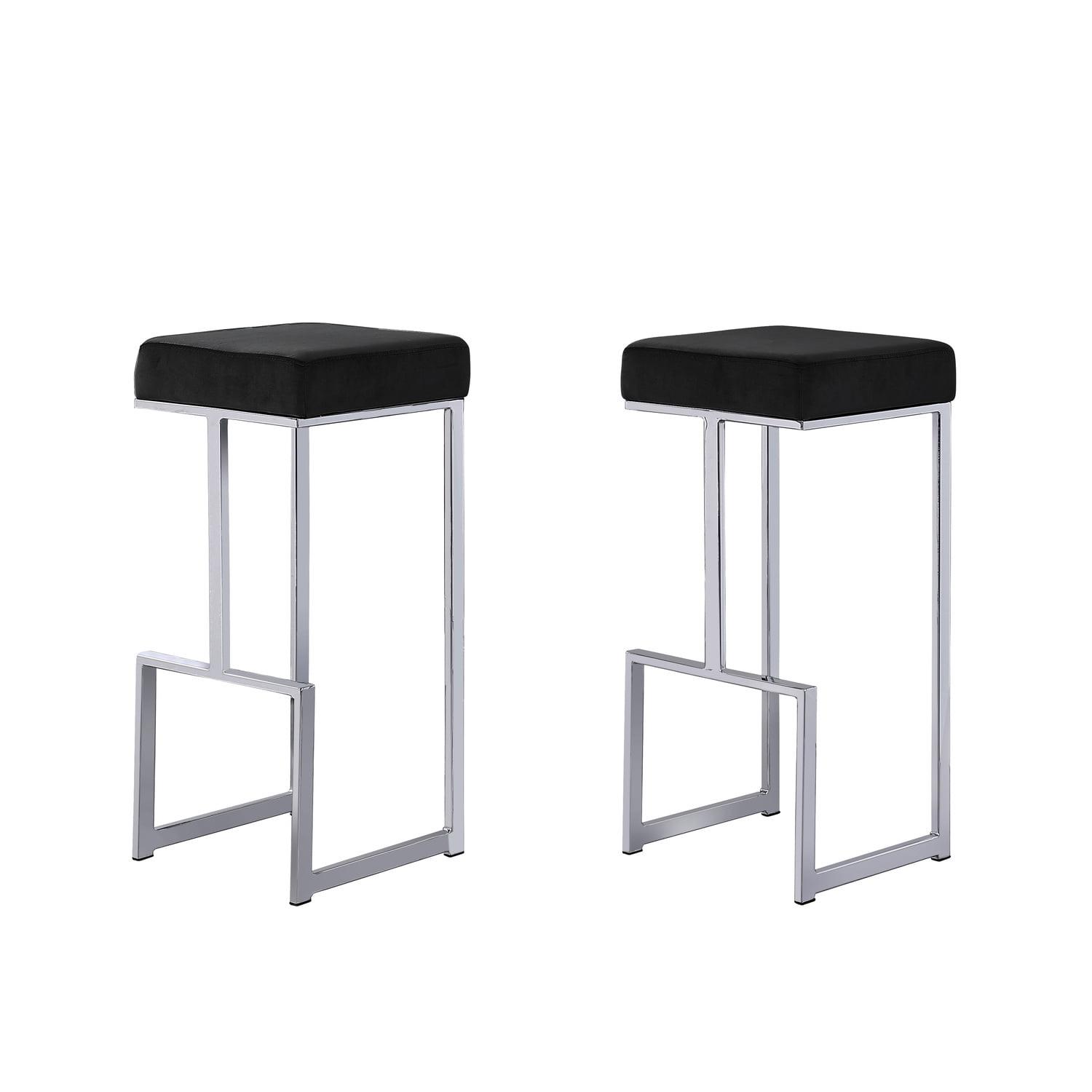 Modern Luxe Black Leather Backless Bar Stool with Silver Metal Base