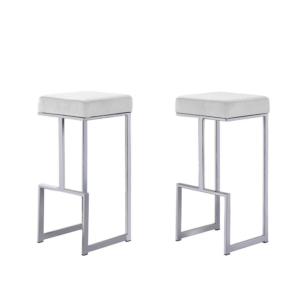 Dorrington Modern Velvet Backless Bar Stool in White/Silver (Set of 2)