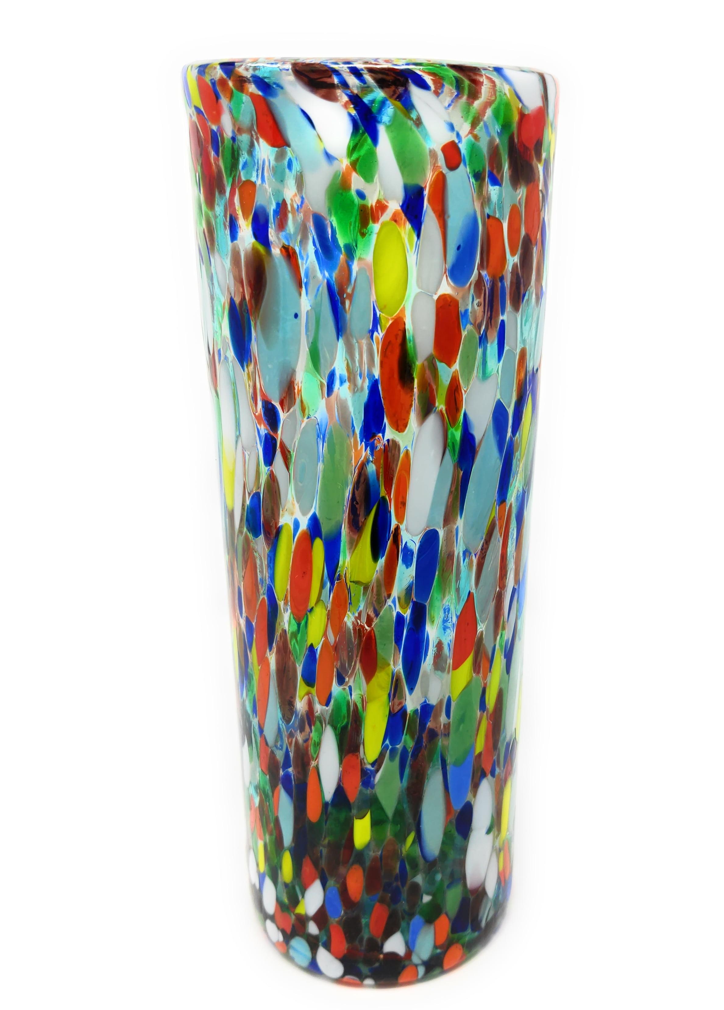 Dos Sueños Mexican Hand Blown Glass Vase (11.5" x 4") – Confetti Carmen Colorful Flower Vase, Centerpiece, Cylinder Vase