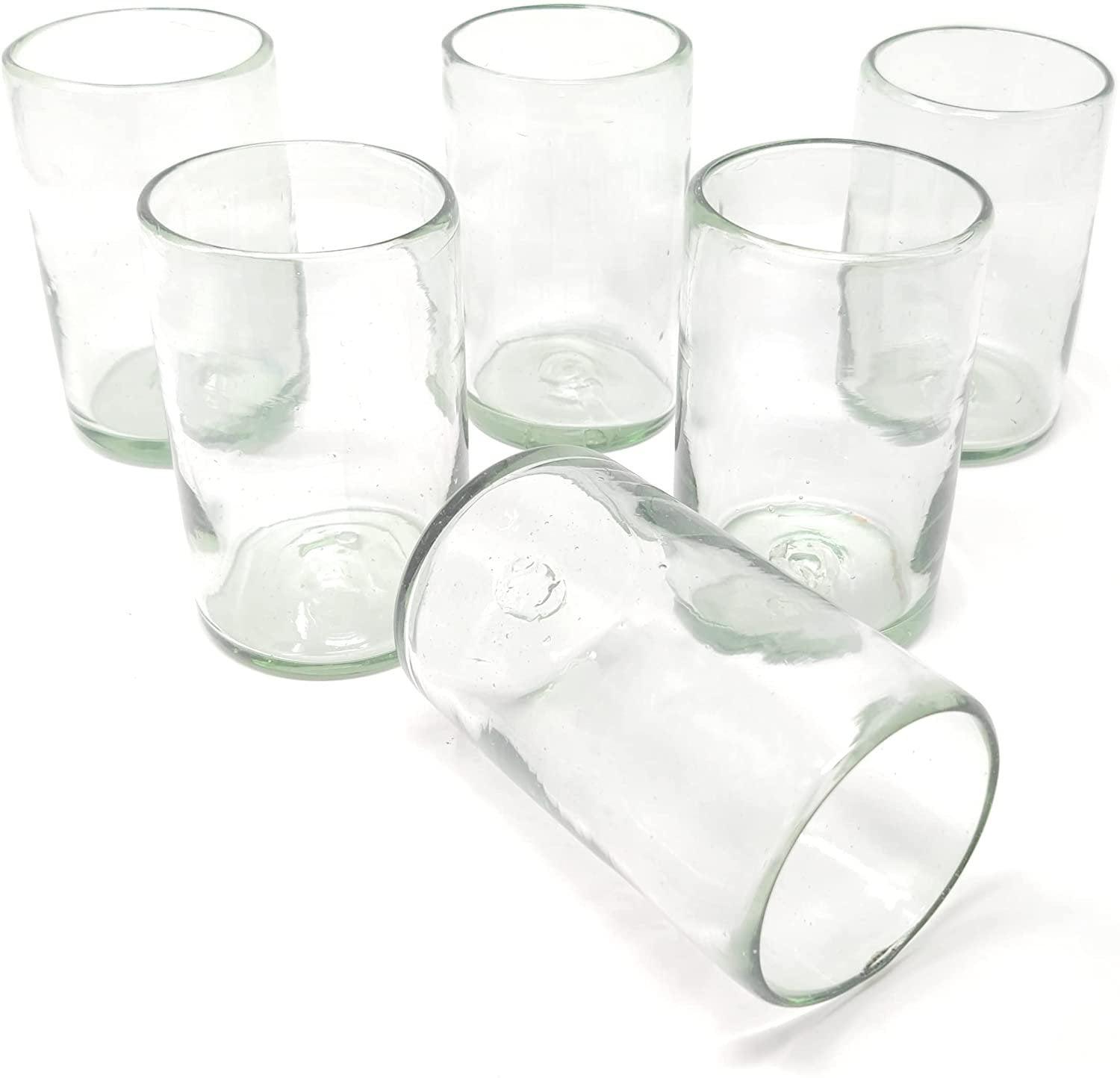 Handmade Clear Recycled Glass 14 oz Drinking Glasses Set of 6