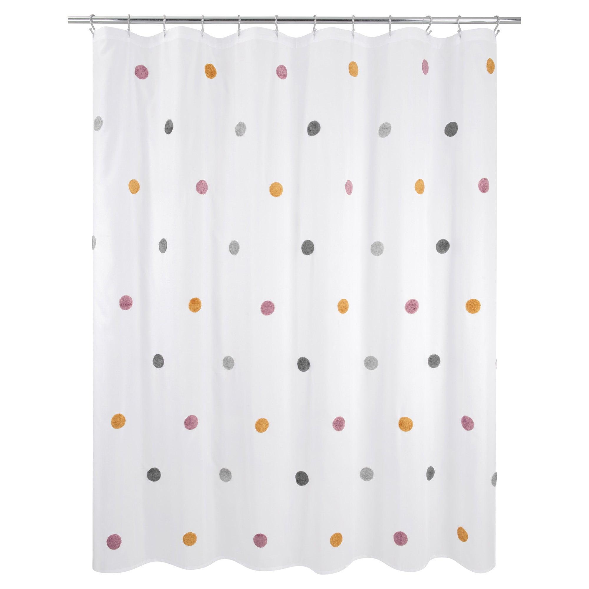 Allure Home Creations Dots Shower Curtain: Polyester Bath Curtain, Microfiber, Buttonhole Top