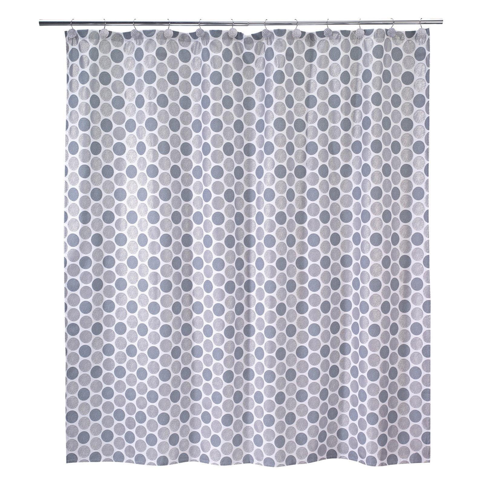 Dotted Circles White and Gray Fabric Shower Curtain 72"