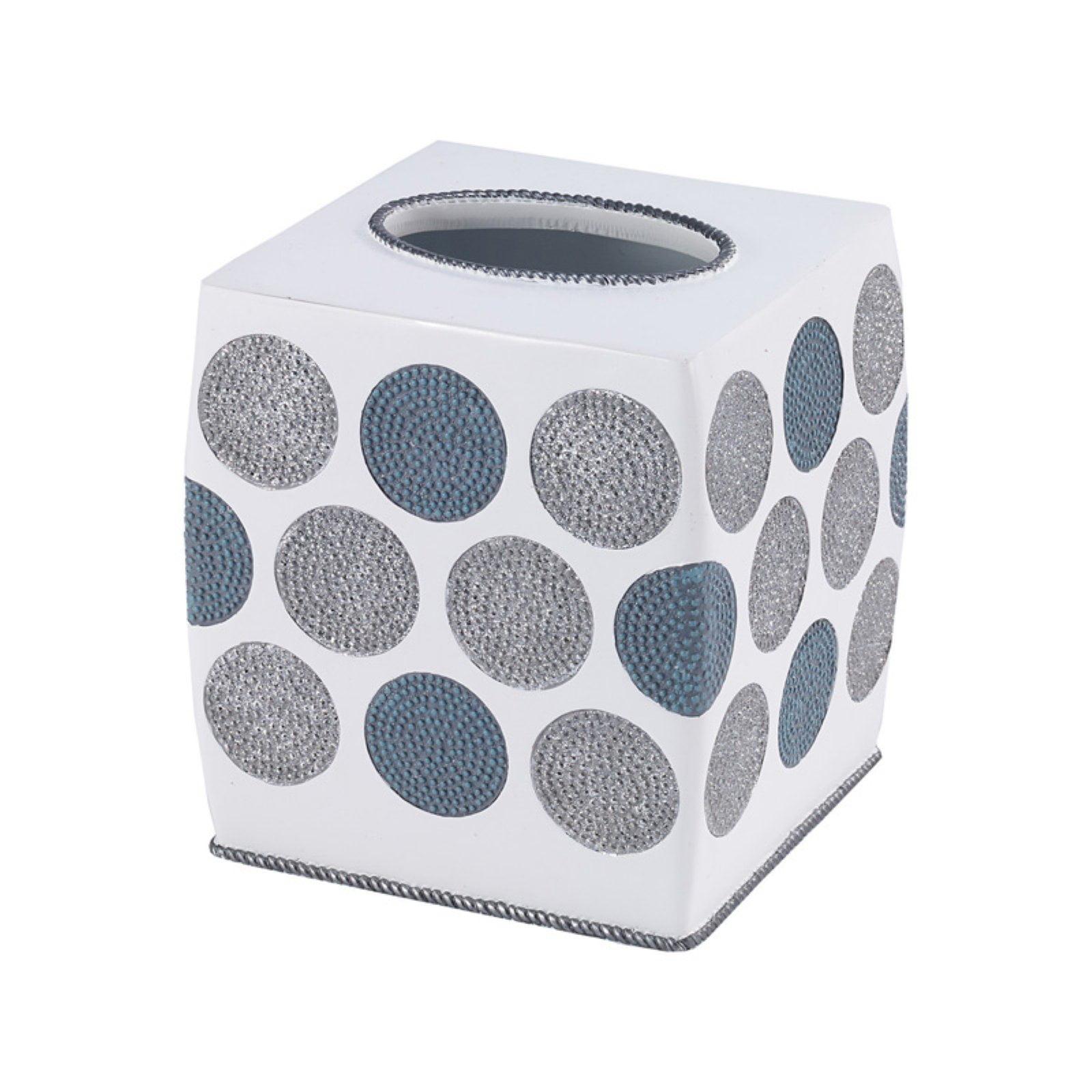 White and Blue Dotted Circles Resin Tissue Box Cover