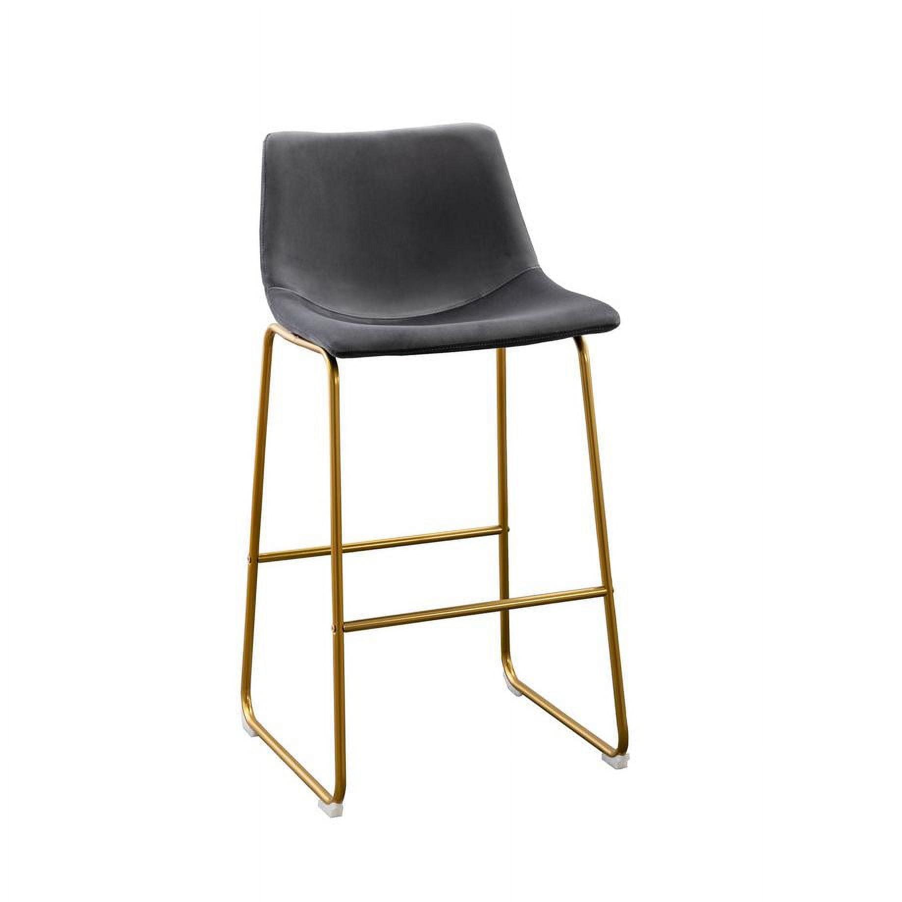 Elegant Gray Velvet Barstools with Gold Chrome Base, Set of 2