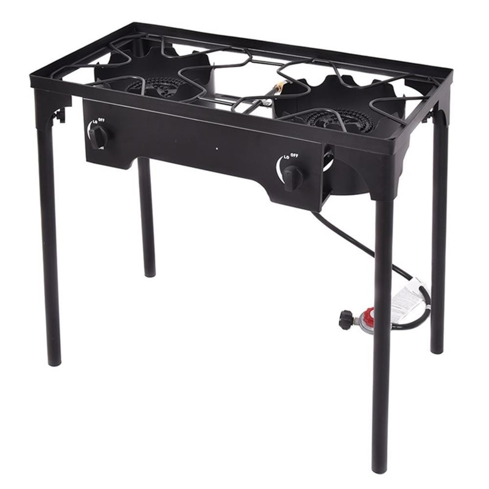 Black Metal Double Burner Gas Propane Outdoor Cooker