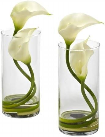 Double Calla with Cylinder, Cream - Set of 2