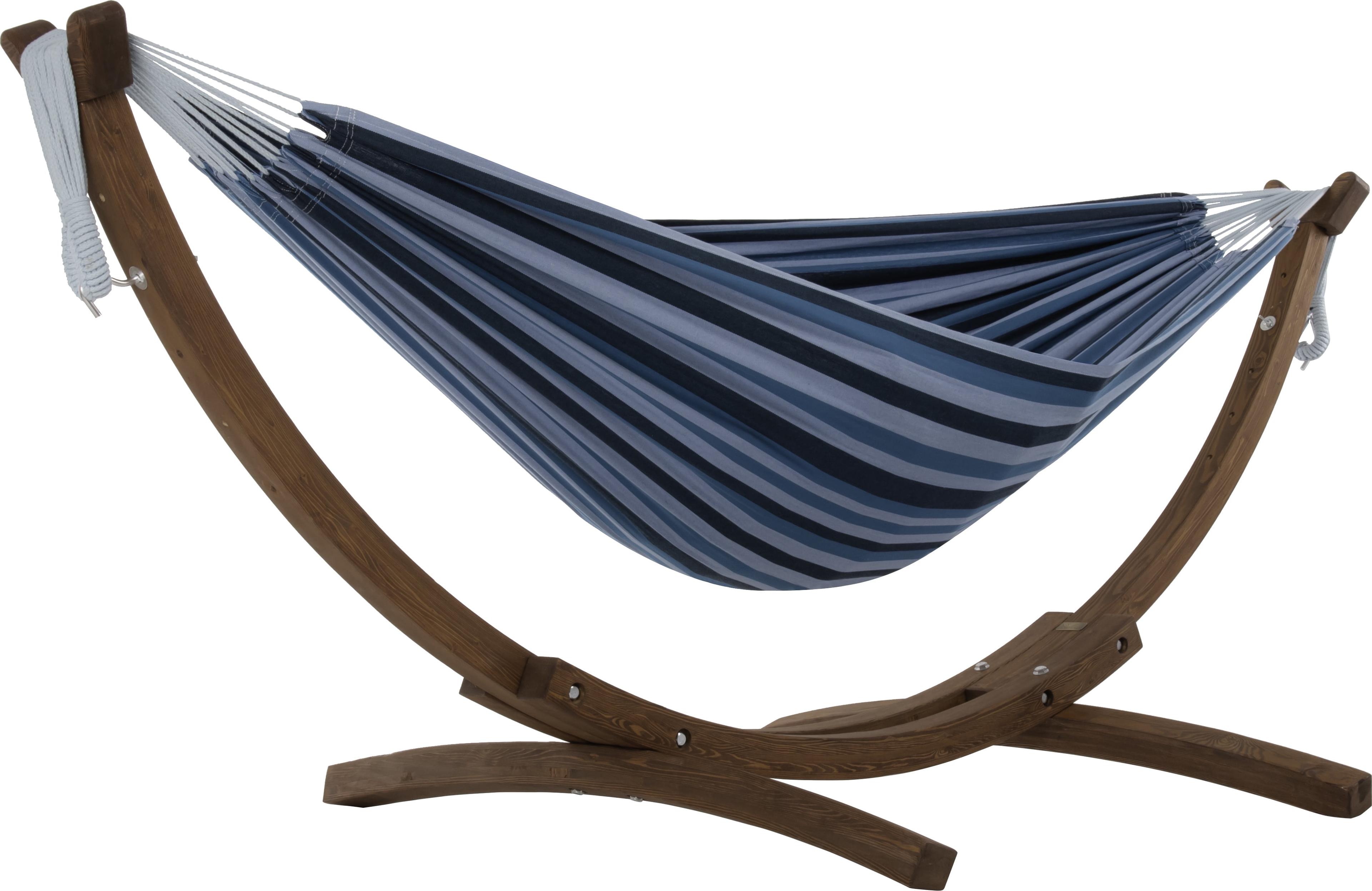 Vivere 8ft Double Cotton Hammock with Solid Pine Arc Stand - Blue Lagoon Color
