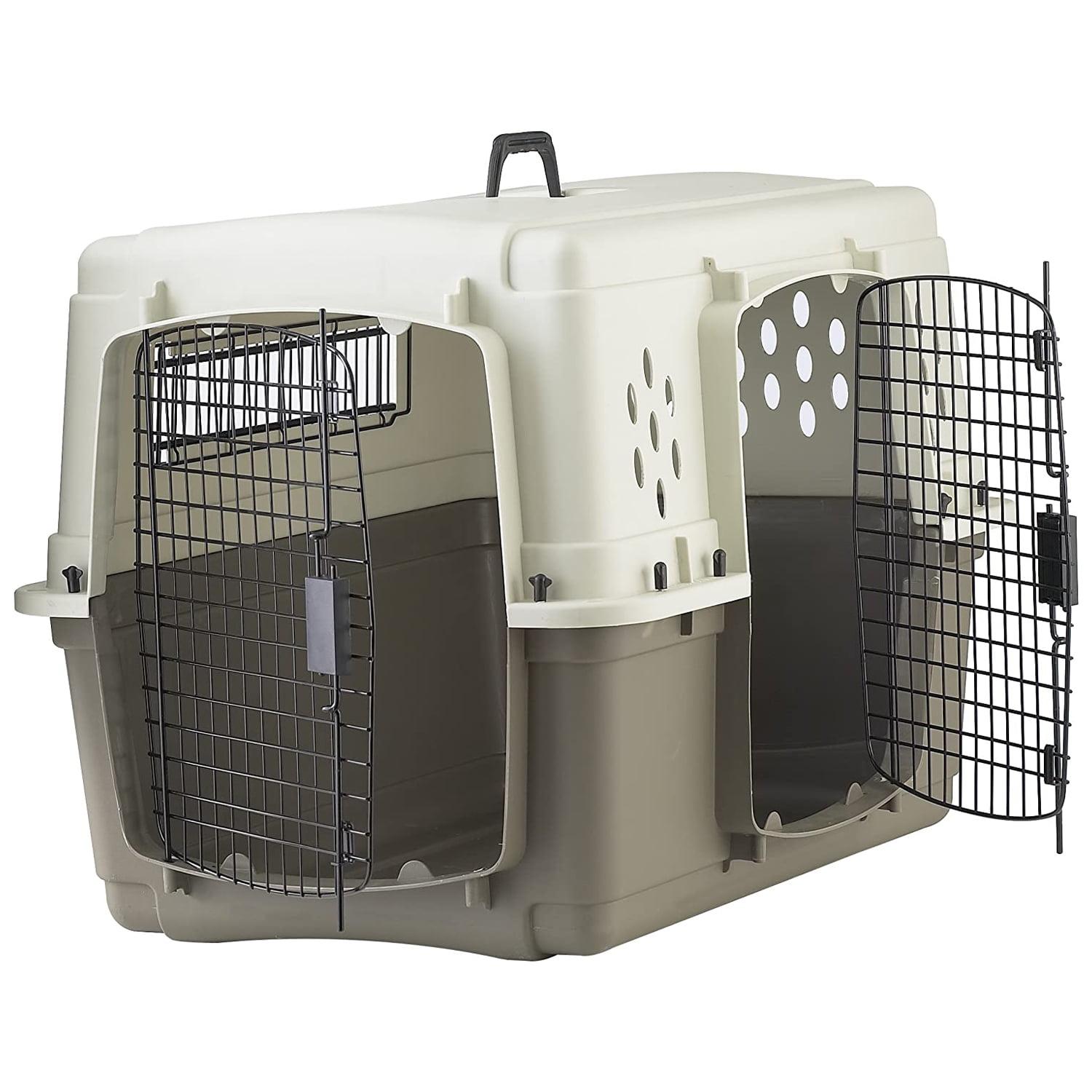 Beige and Taupe Double Door Plastic Pet Travel Crate