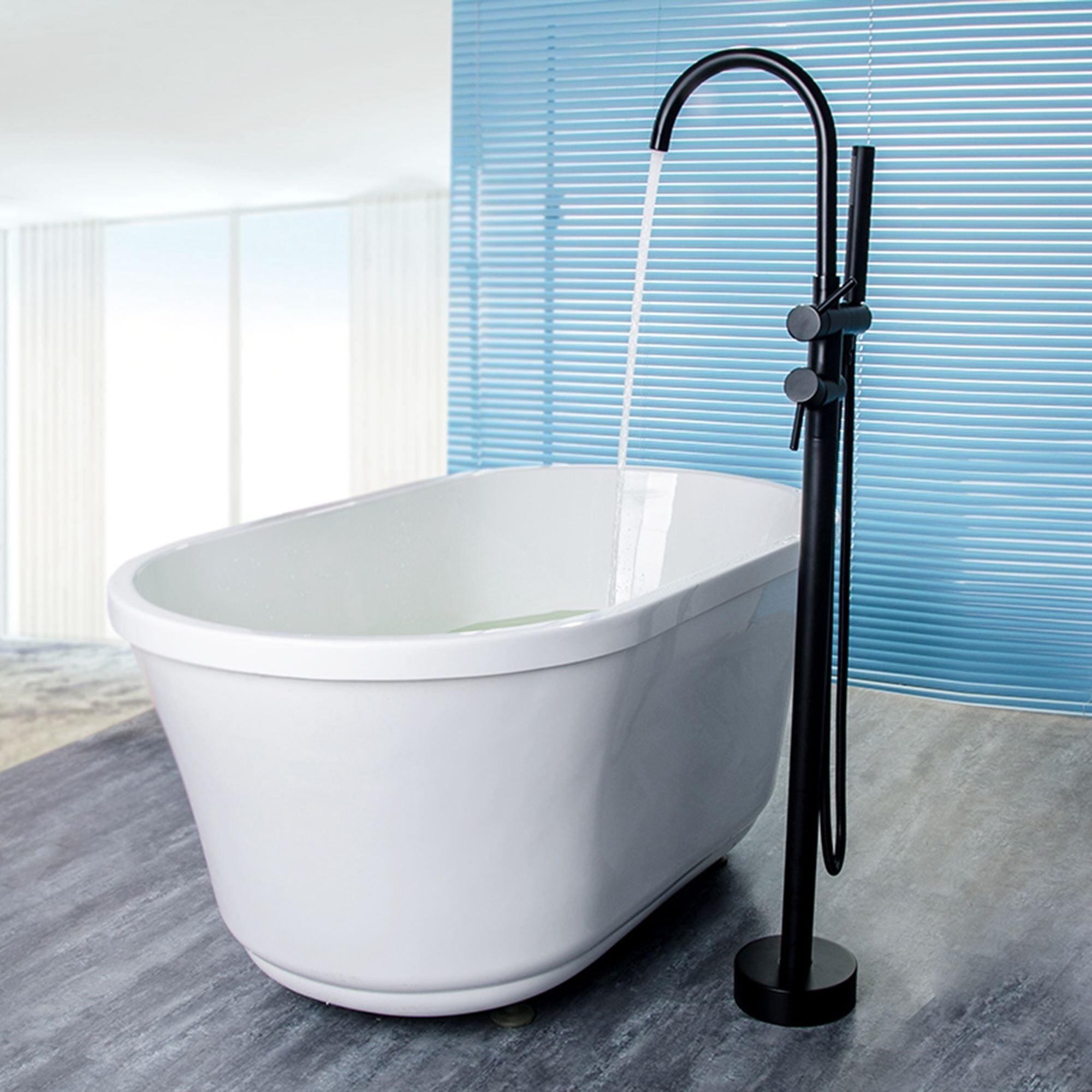 Matte Black Copper Freestanding Tub Filler with Handshower