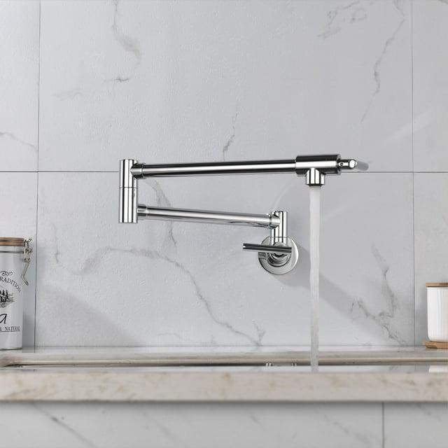 Double-Handle Wall Mounted Pot Filler Faucet Polished chrome