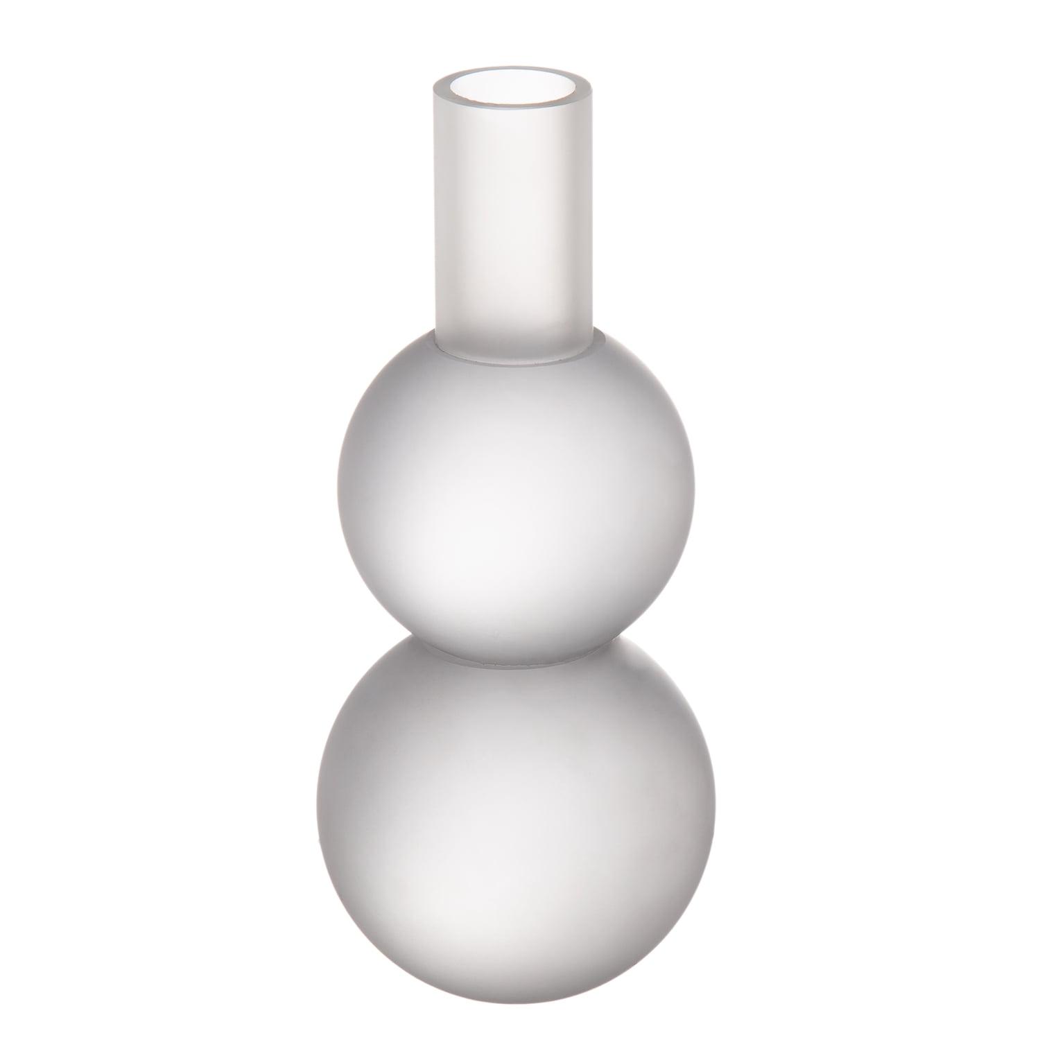 Elegant White Glass Double Orb Tabletop Candlestick - 7" Height