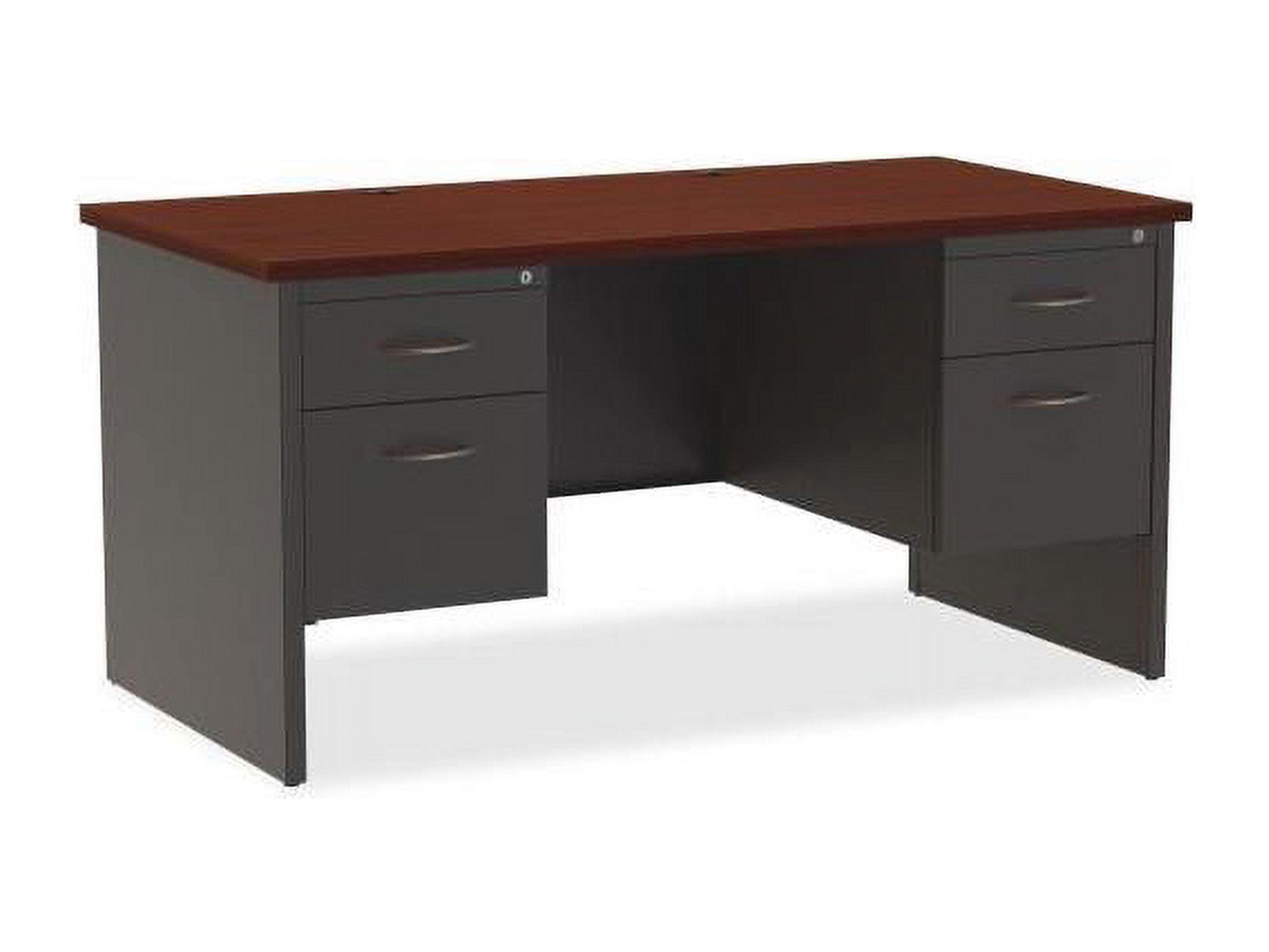 Mahogany and Charcoal Executive Desk with Filing Cabinet