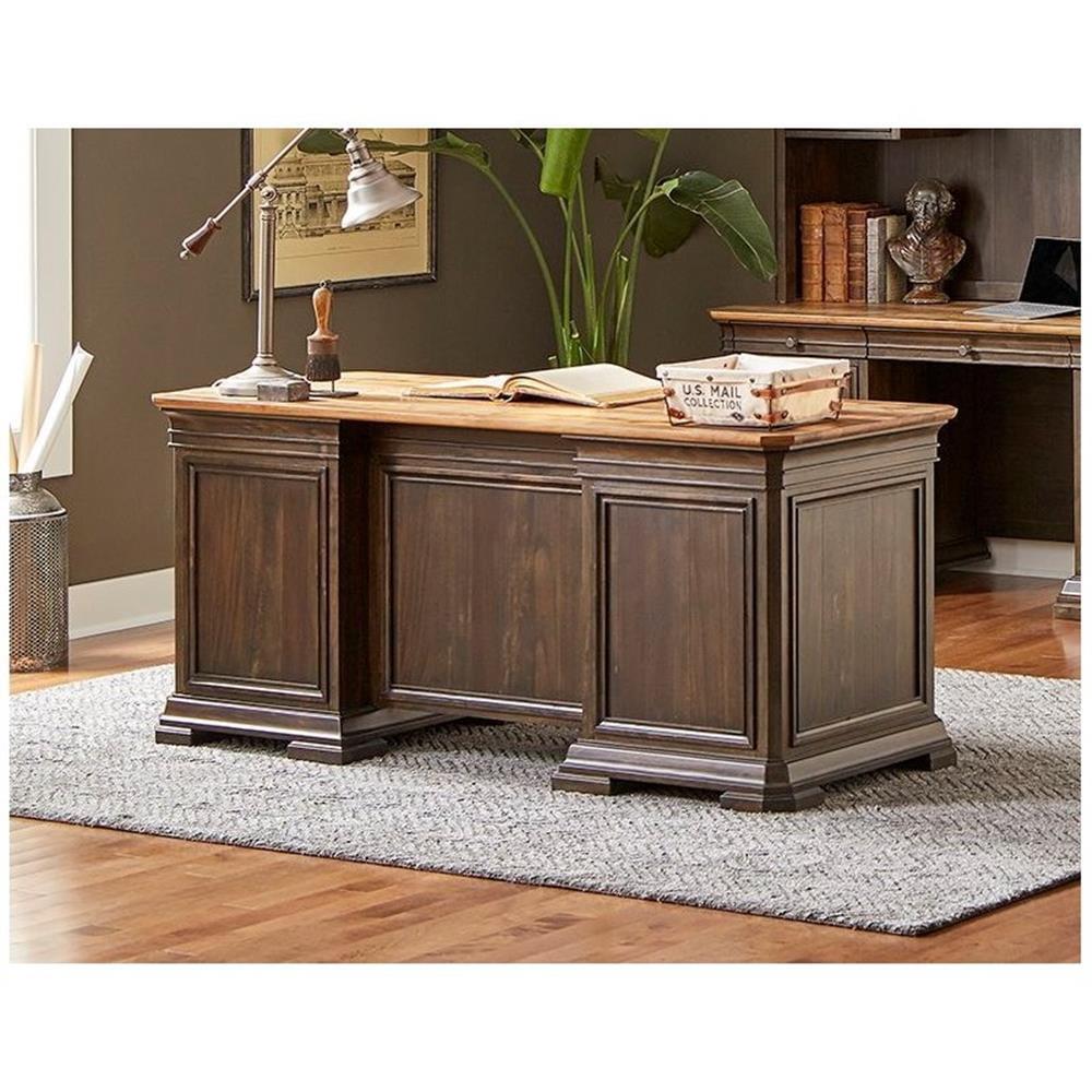 Sonoma Double Pedestal Desk Brown - Martin Furniture: Antique Bronze Hardware, Wood Veneer, No Assembly Required