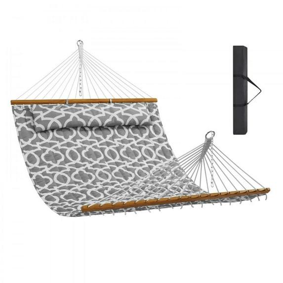 Double Quilted 12 FT Hammock for 2 Persons, Hardwood Spreader Bars, 480 lbs Capacity, with Detachable Pillow and Chains - Ideal for Outdoor Camping, Patio, Beach, and Yard Relaxation