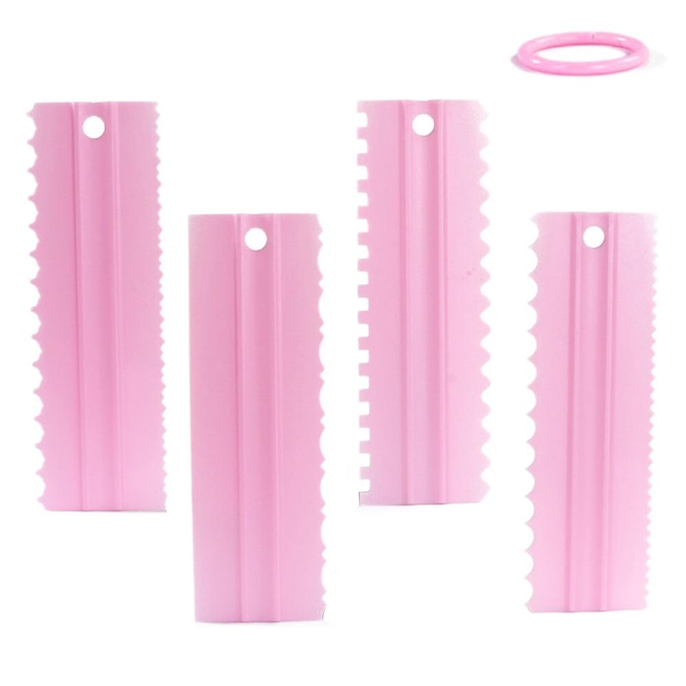 Pink Plastic Cake Decorating Scrapers Set with Multiple Textures